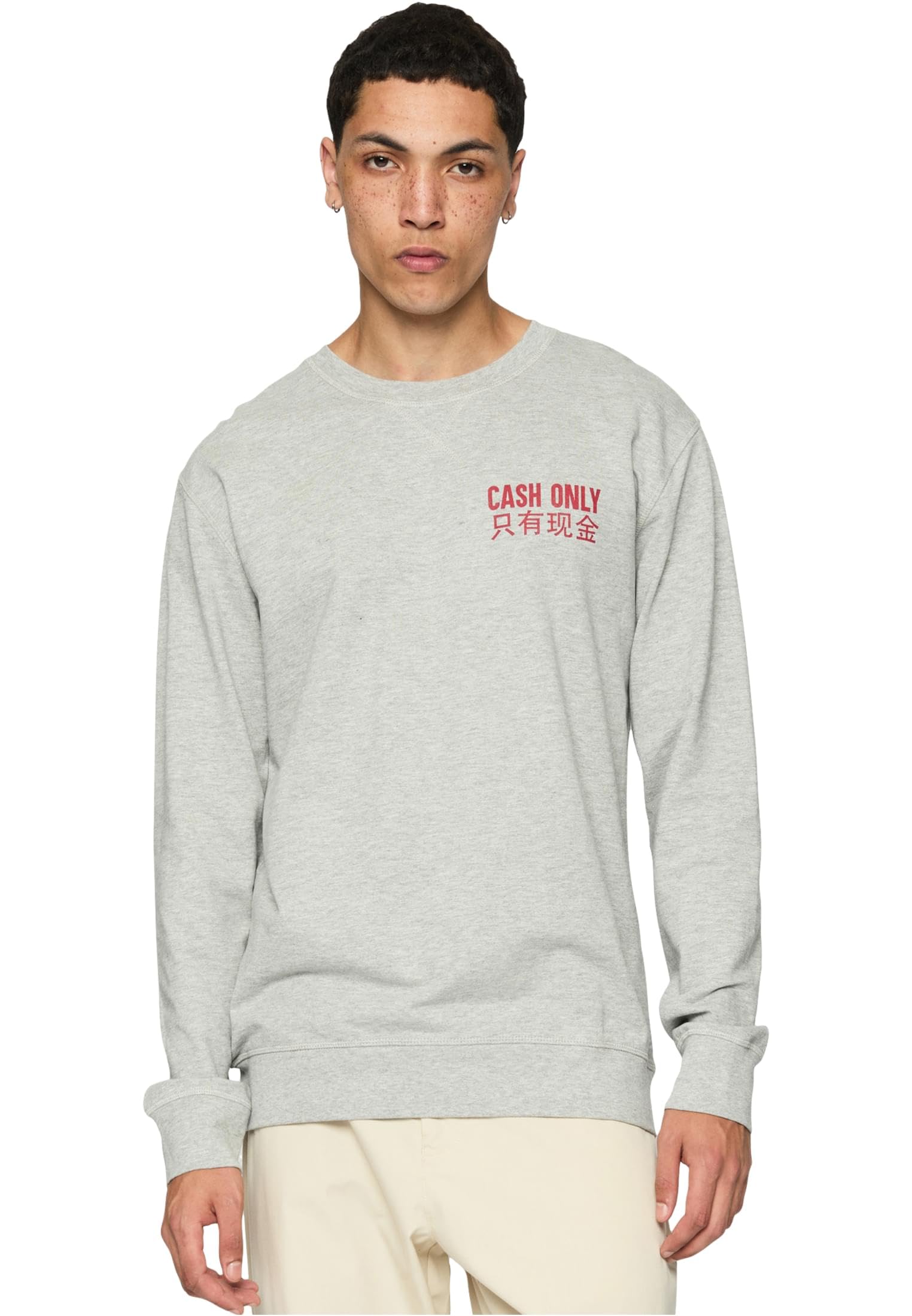 Mister Tee Men's Cash Only Crewneck Sweatshirt, Grey,