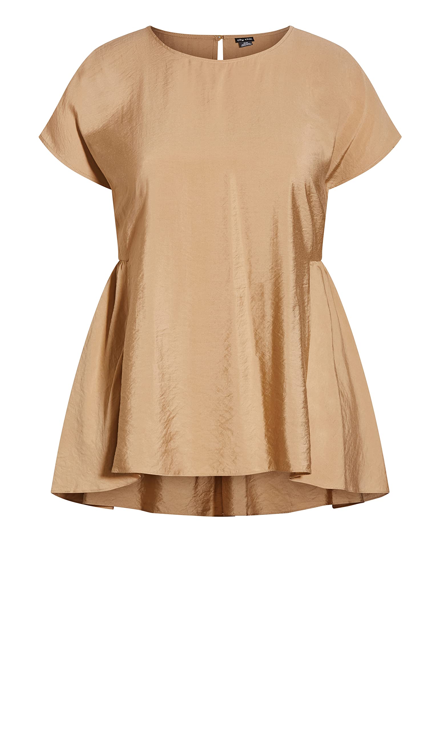 CITY CHIC Plus Size TOP Back Frill HI LO, in Sand, Size, 16