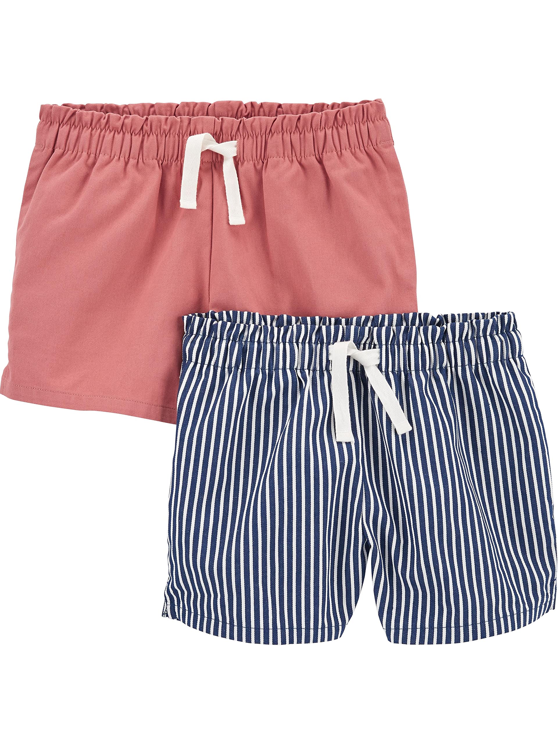 Simple Joys by Carter's Toddler Girls' Woven Shorts, Pack of 2, Coral Pink/Navy Stripes, 5 Years