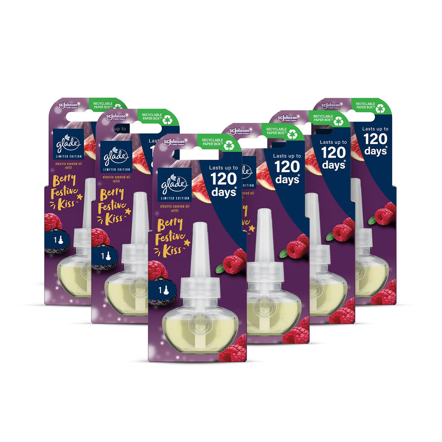 Glade Plug in Air Freshener Refill, Electric Scented Oil Room Air Freshener, Berry Festive Kiss 20ml, Pack of 6 (6 x 20ml)
