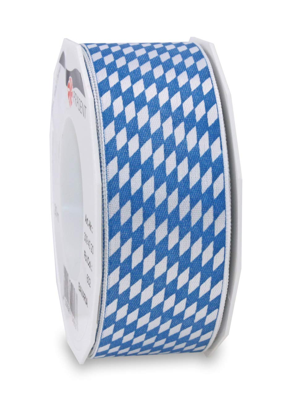 Präsent - Bavaria Printed Satin Ribbon White-Blue 40 mm Width, 20 m Length