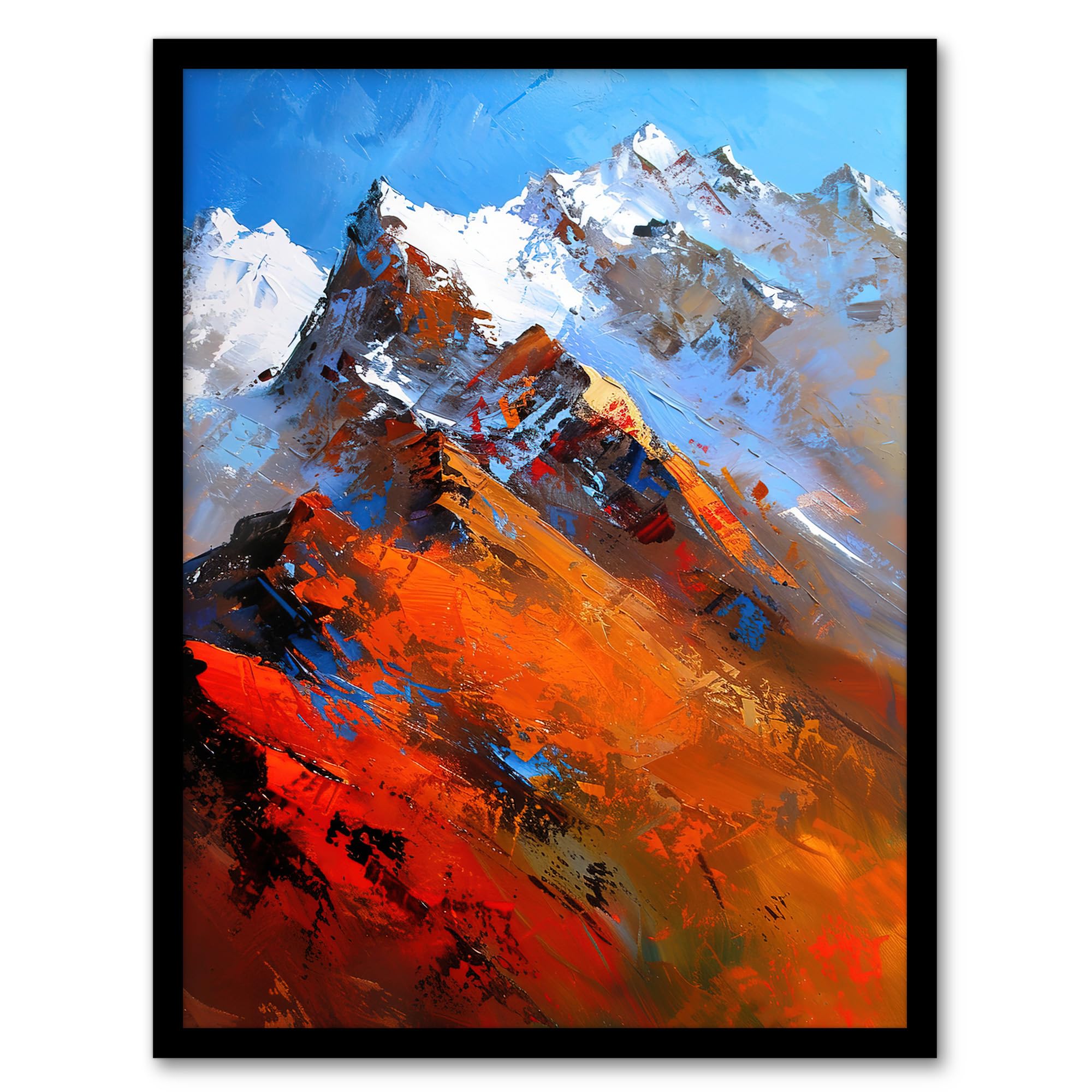 Artery8 Himalayan Mountain Range Palette Knife Painting Living Room Artwork Framed Wall Art Print A4