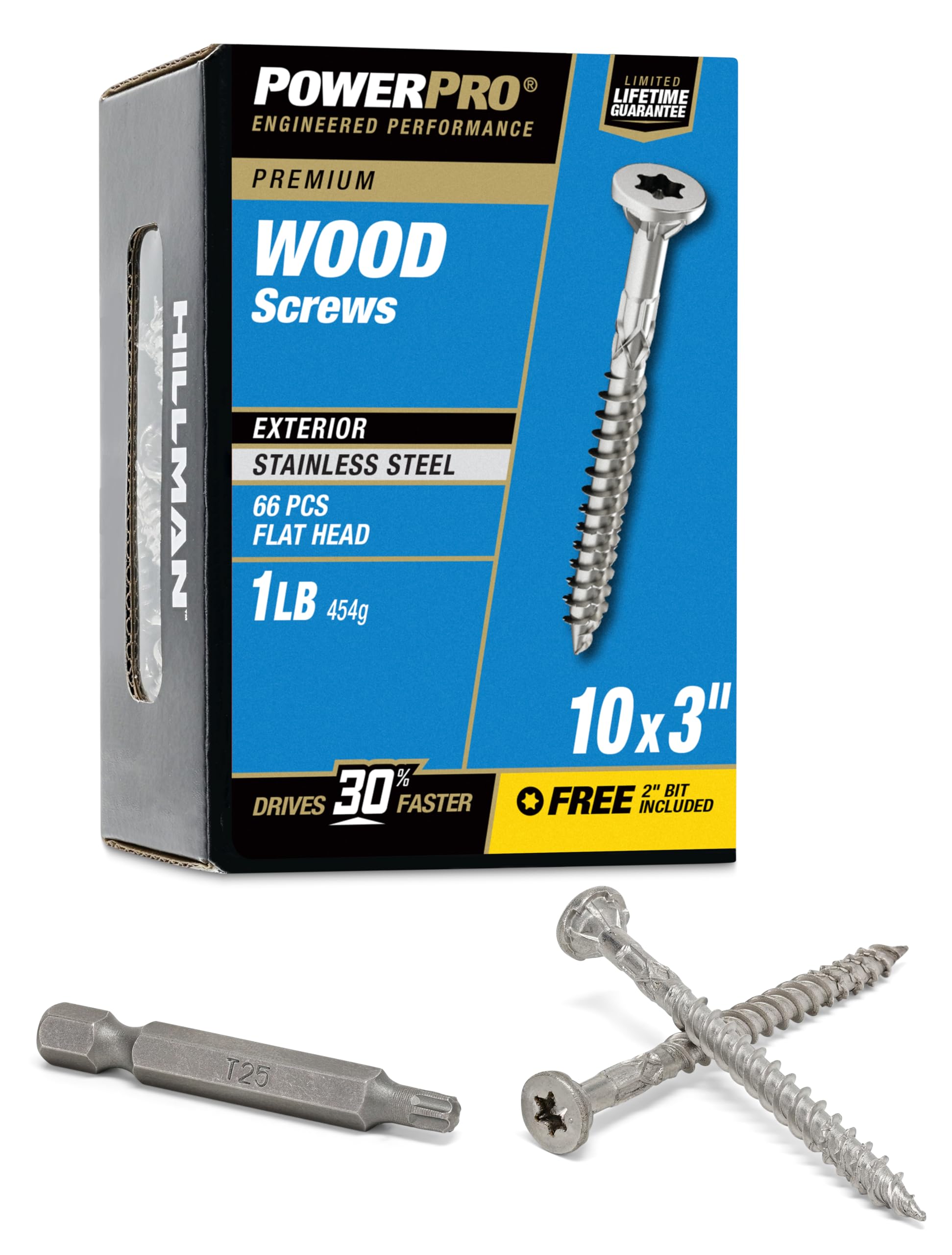 Hillman 48623 Power Pro Premium 305 Stainless Steel Wood Screw, 10 X 3-Inch, 70 Pack