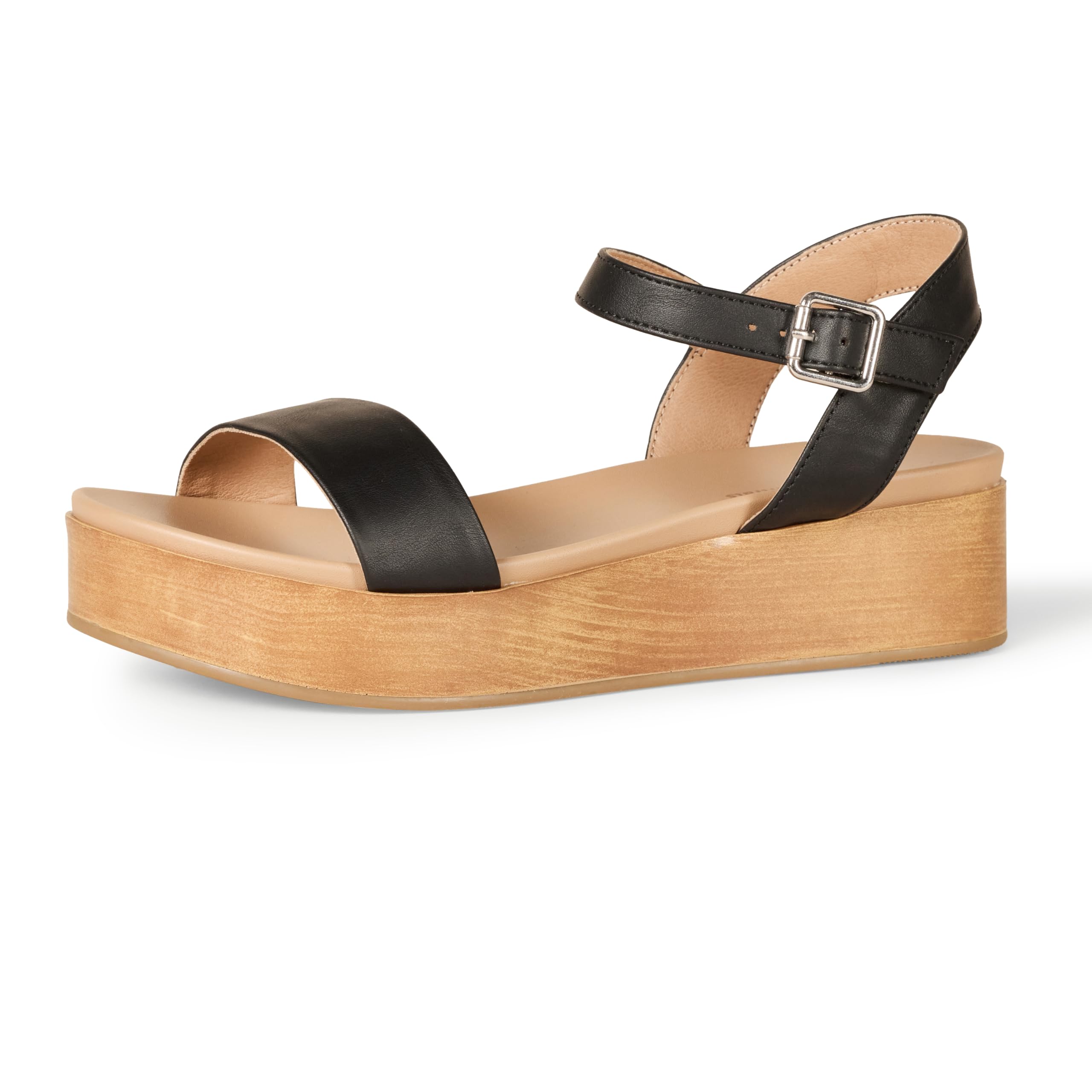 Amazon Essentials Women's Two Band Flatform Sandal, Black, 4.5 UK