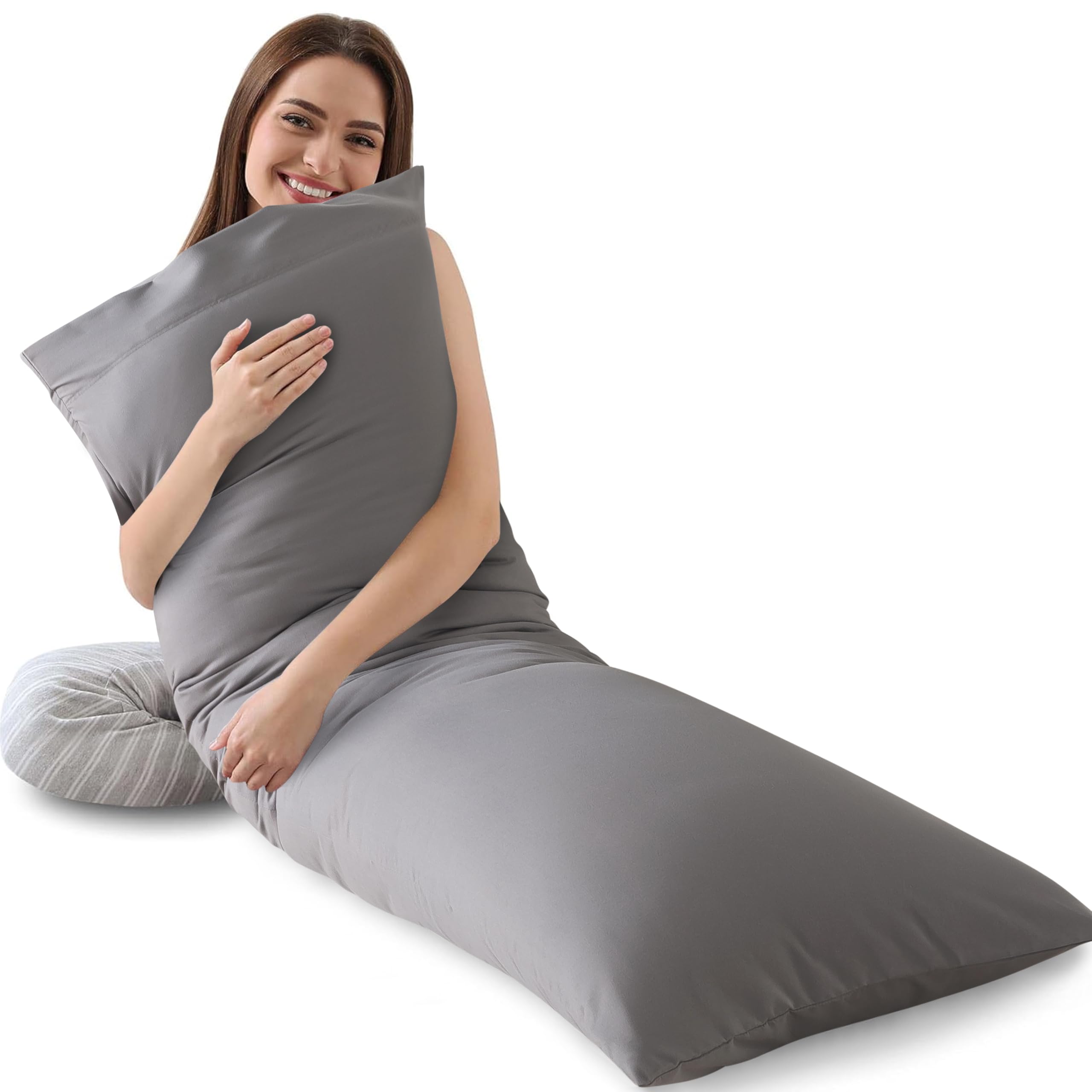 WhatsBedding Memory Foam Body Pillow for Adults, Long Body Pillow for Sleeping, Full Body Pillow for Bed - Dark Grey