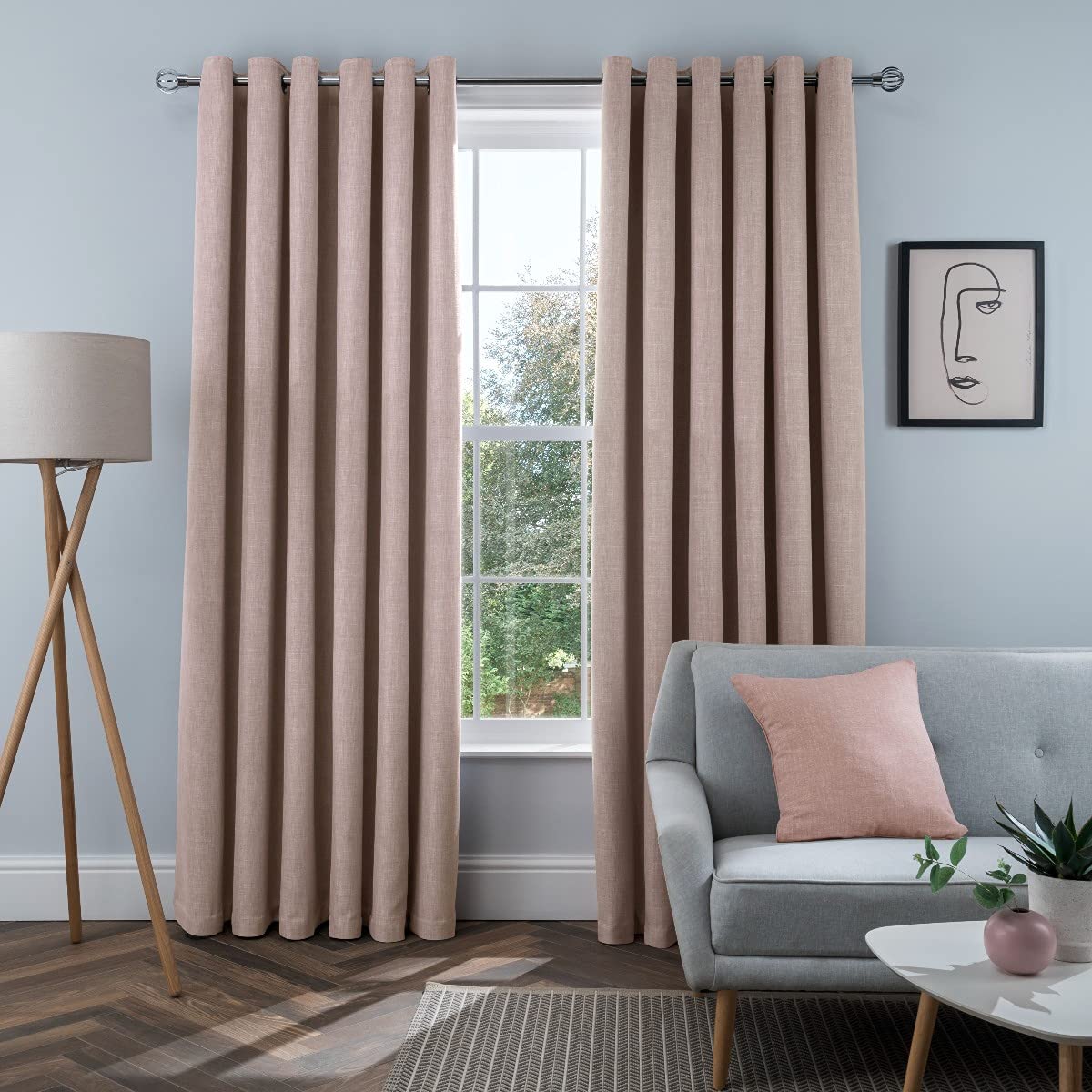 Sleepdown Linen Look Eyelet Blackout Lined Curtains Thermal Insulated for Bedroom and Living Room, Blush, 2 x 66" x 54"