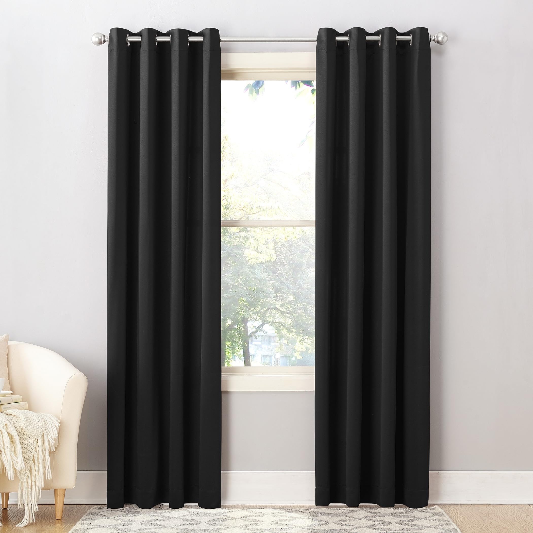 Sun Zero Barrow Energy Efficient Grommet Curtain Panel Pair Black 54" x 63"