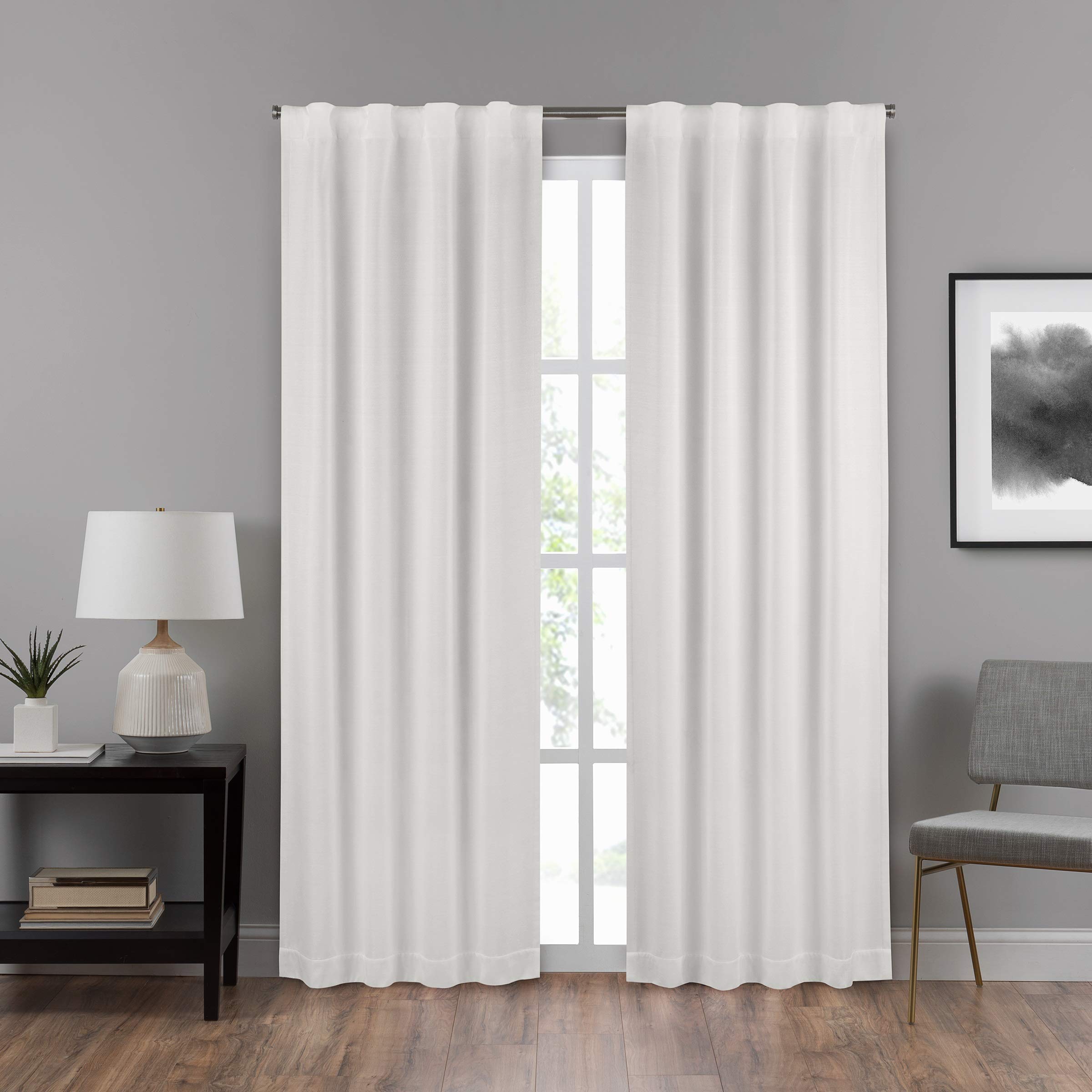 Eclipse DraftStopper Room Darkening Curtains for Bedroom - Summit Solid 40" x 95" Thermal Insulated Single Panel Rod Pocket Light Blocking Curtains for Living Room, White