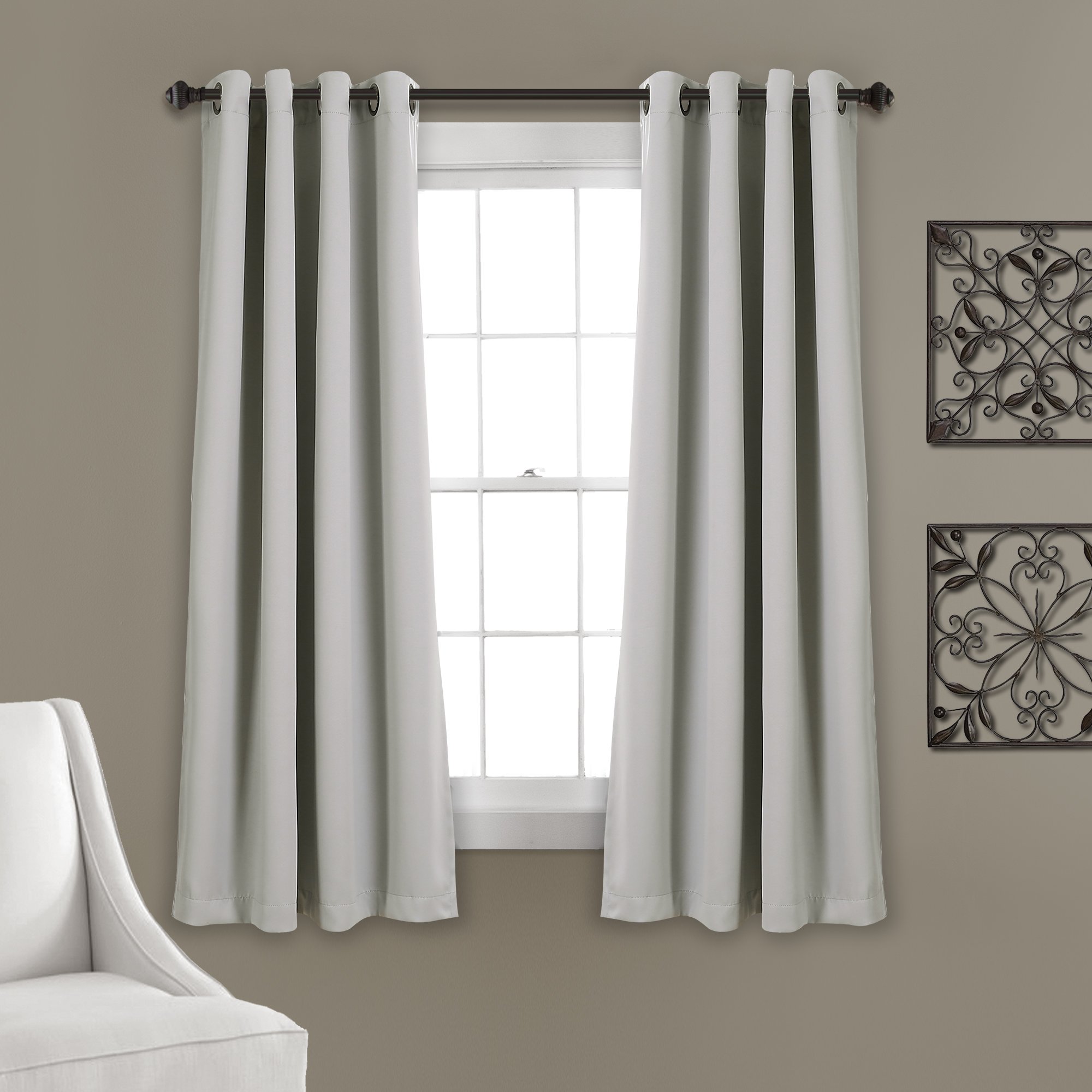 Lush Decor Insulated Grommet Blackout Curtains Panel Pair, 52" W x 63" L, Light Gray