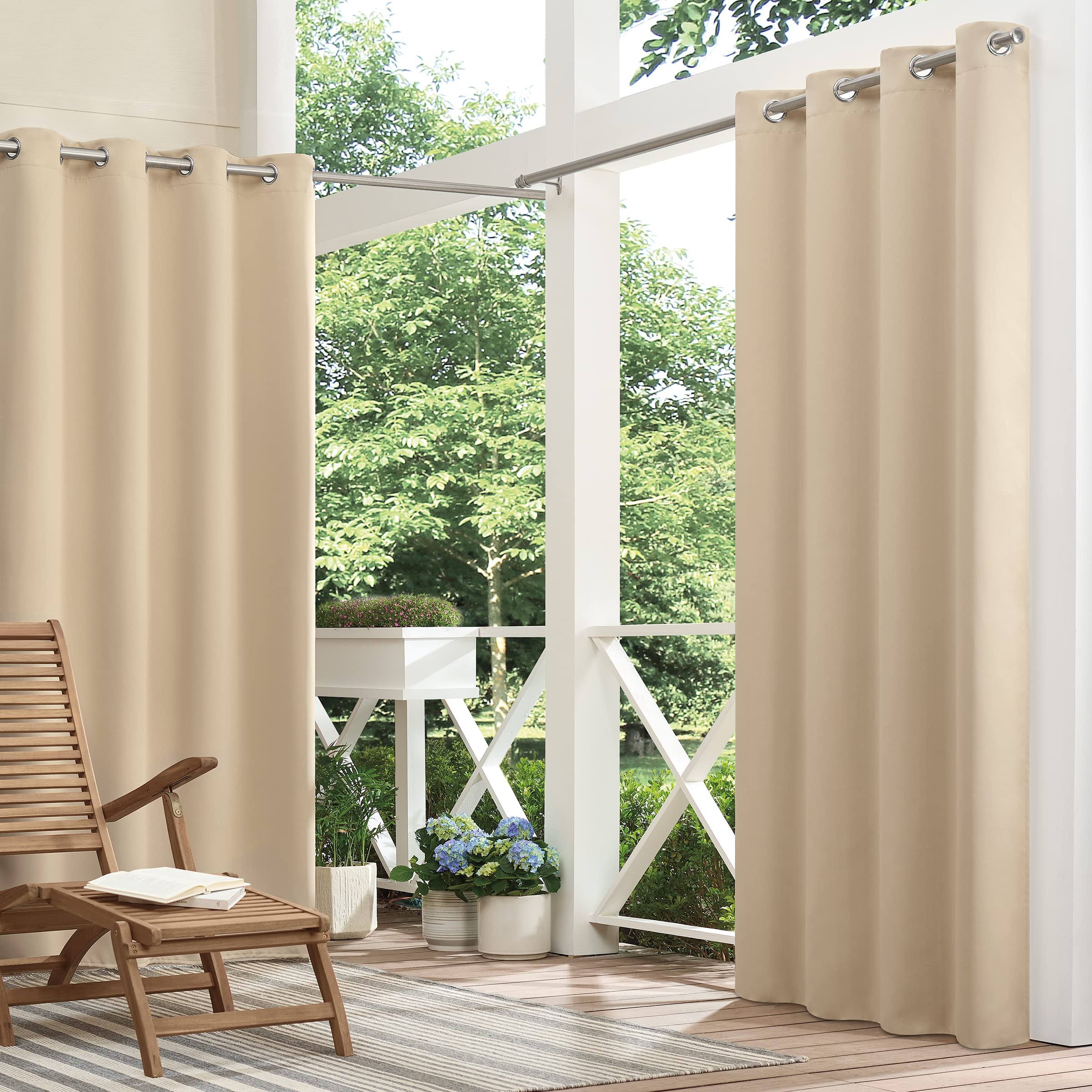 Eclipse Bradford Waterproof Blackout Thermal Insulated Grommet Outdoor Curtain for Patio or Porch (1 Panel), 52 in x 95 in, Linen