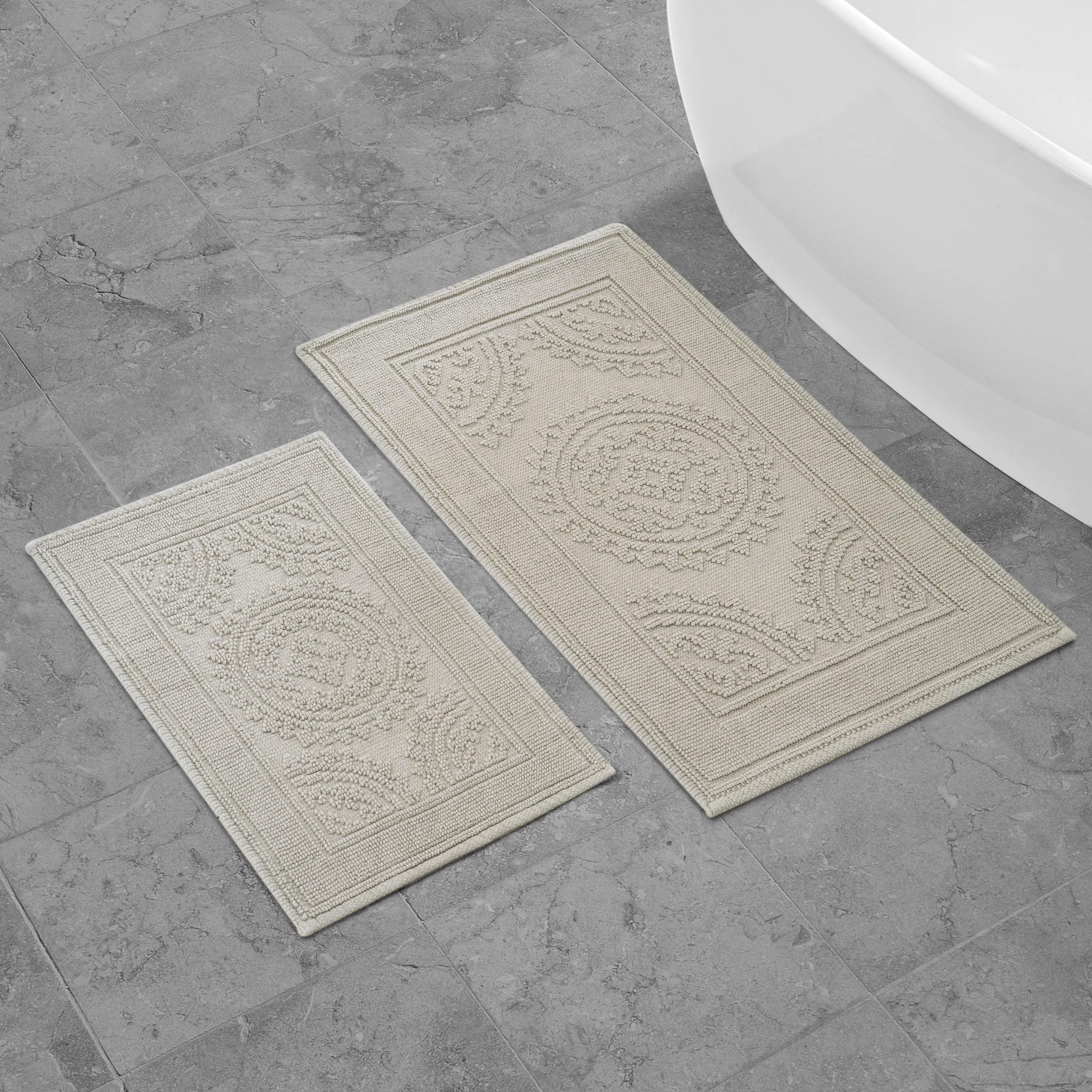 Jean Pierre New York Cotton StoneWash Medallion 17x24/20x32 in. 2-Piece Bath Rug Set, Taupe Gray
