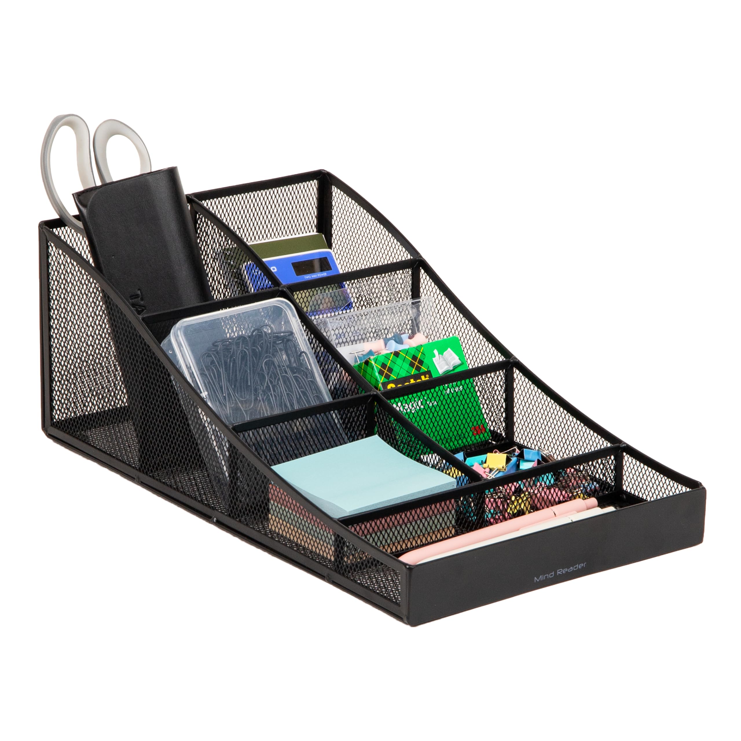 Mind Reader COMP7MESH-BLK 7-Compartment Coffee Cup and Condiment Countertop Organizer, Metal Mesh, 8.5" L x 14.5" W x 5.25" H, Black