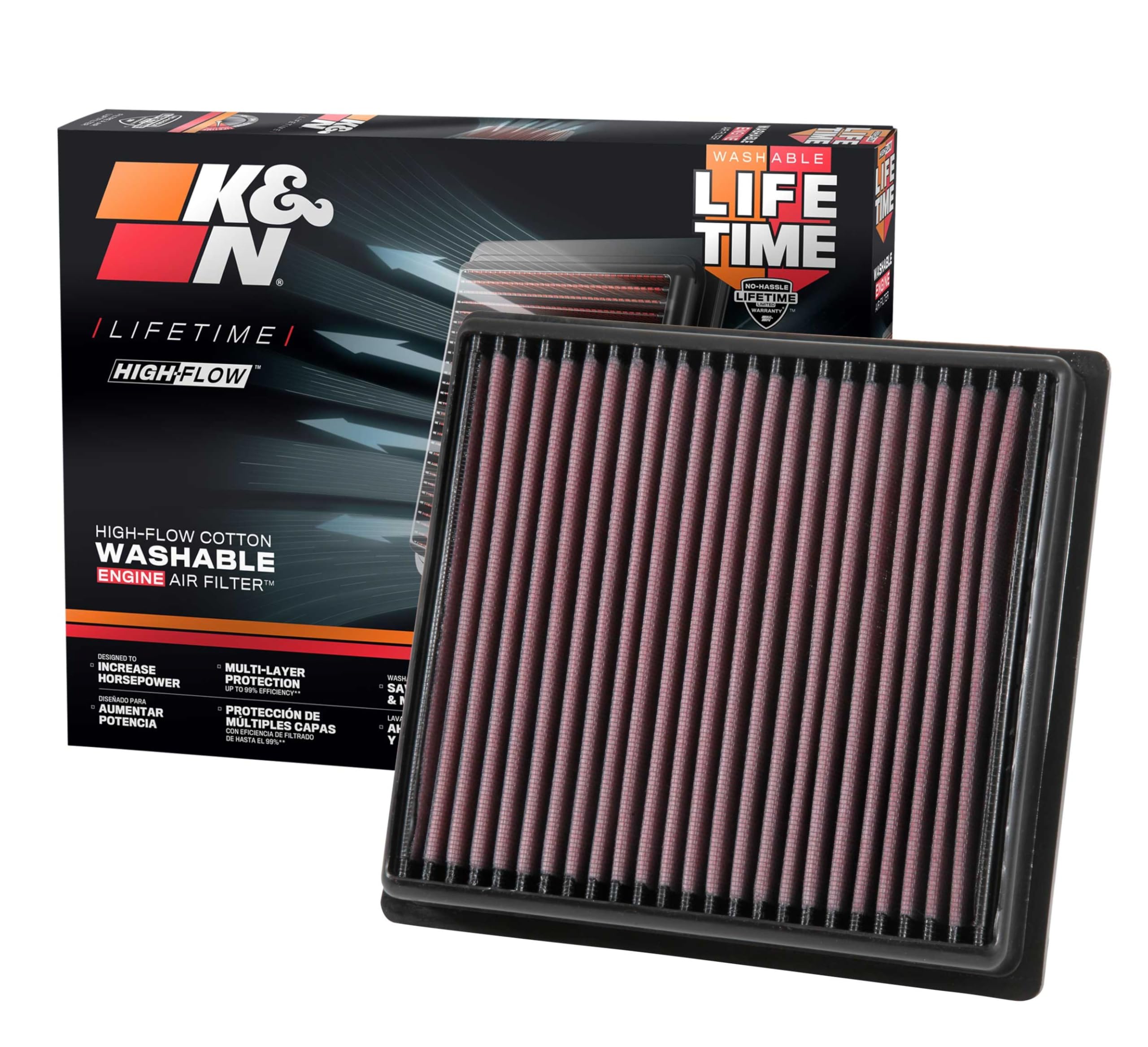 K&N High-Flow Original Lifetime Engine Air Filter: Increase Power: Premium, Washable: Compatible with 2016-2025 Subaru: Ascent, Crosstrek, Forester, Impreza, Legacy, Outback, WRX, XV, 33-5064