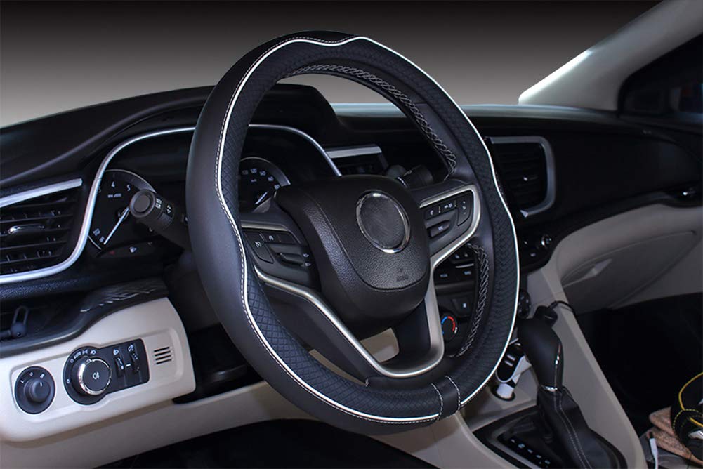Mayco Bell Large Size Steering Wheel Cover Anti-Slip,Safety,Soft,Breathable,Durable,Full Surround,Comfortable Grip Microfiber Leather (15.5-16 inch, Black White)