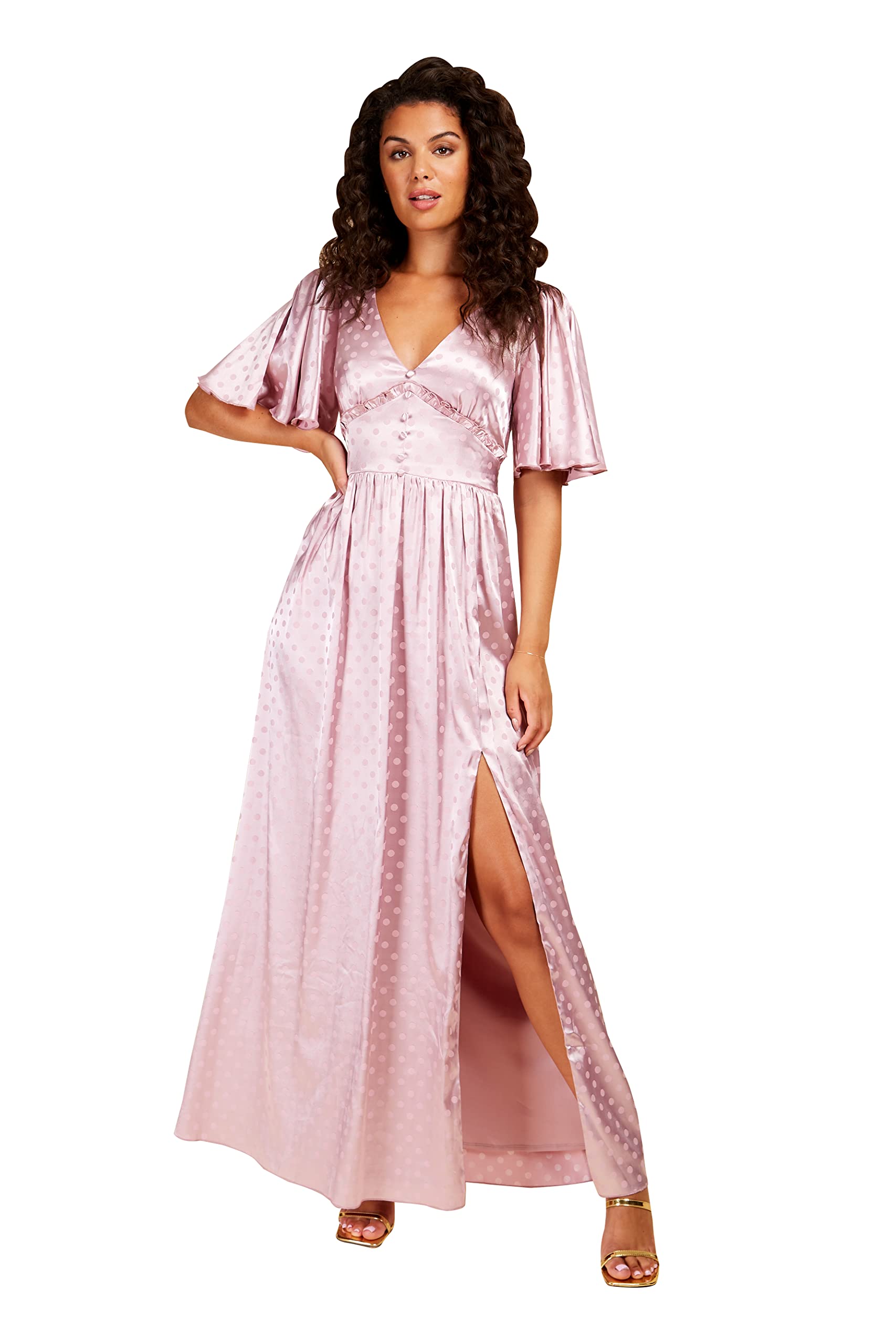 Blush Spot Button Detail Maxi Dress