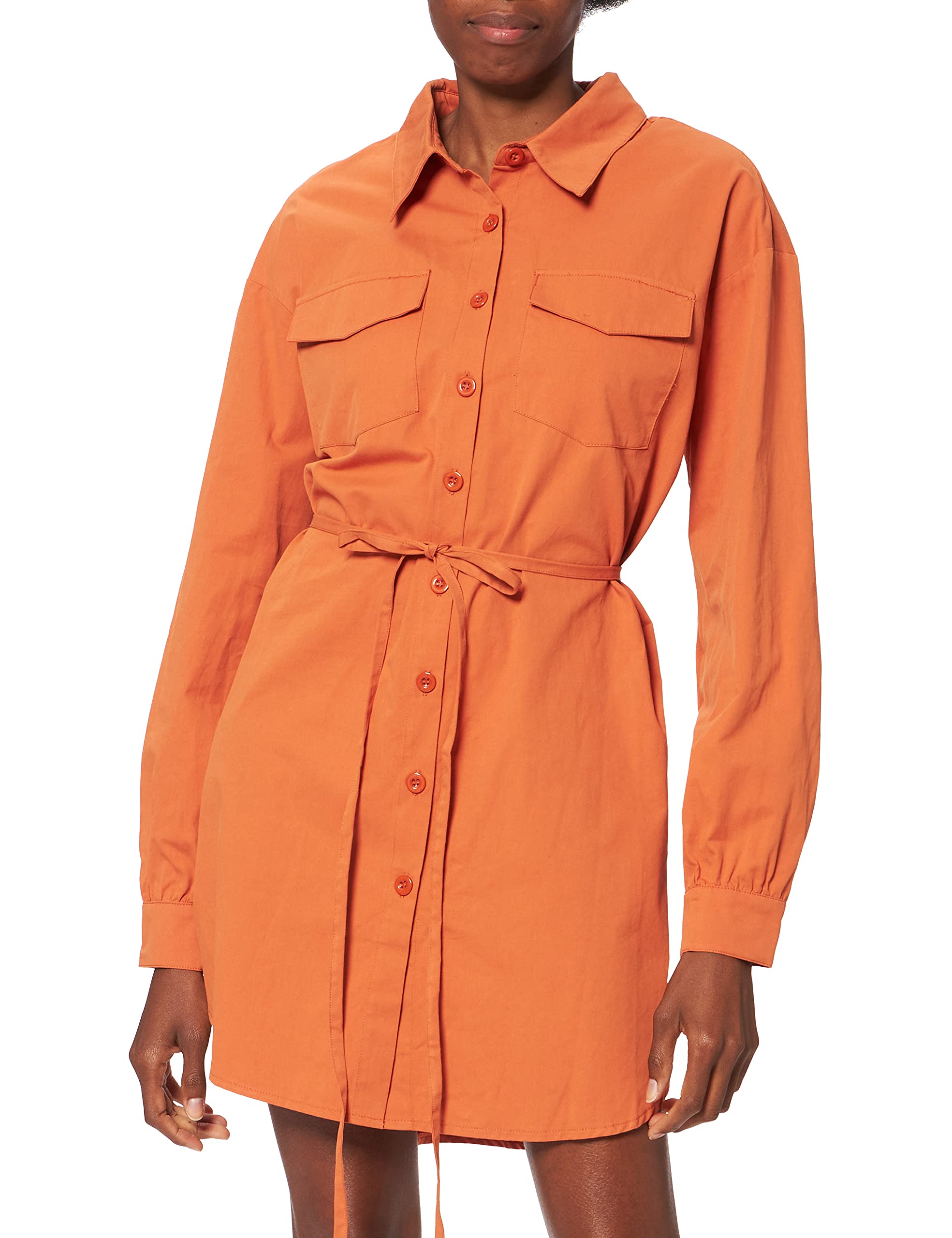 NA-KD Women's Oversized Belted Shirt, Orange, 6 UK