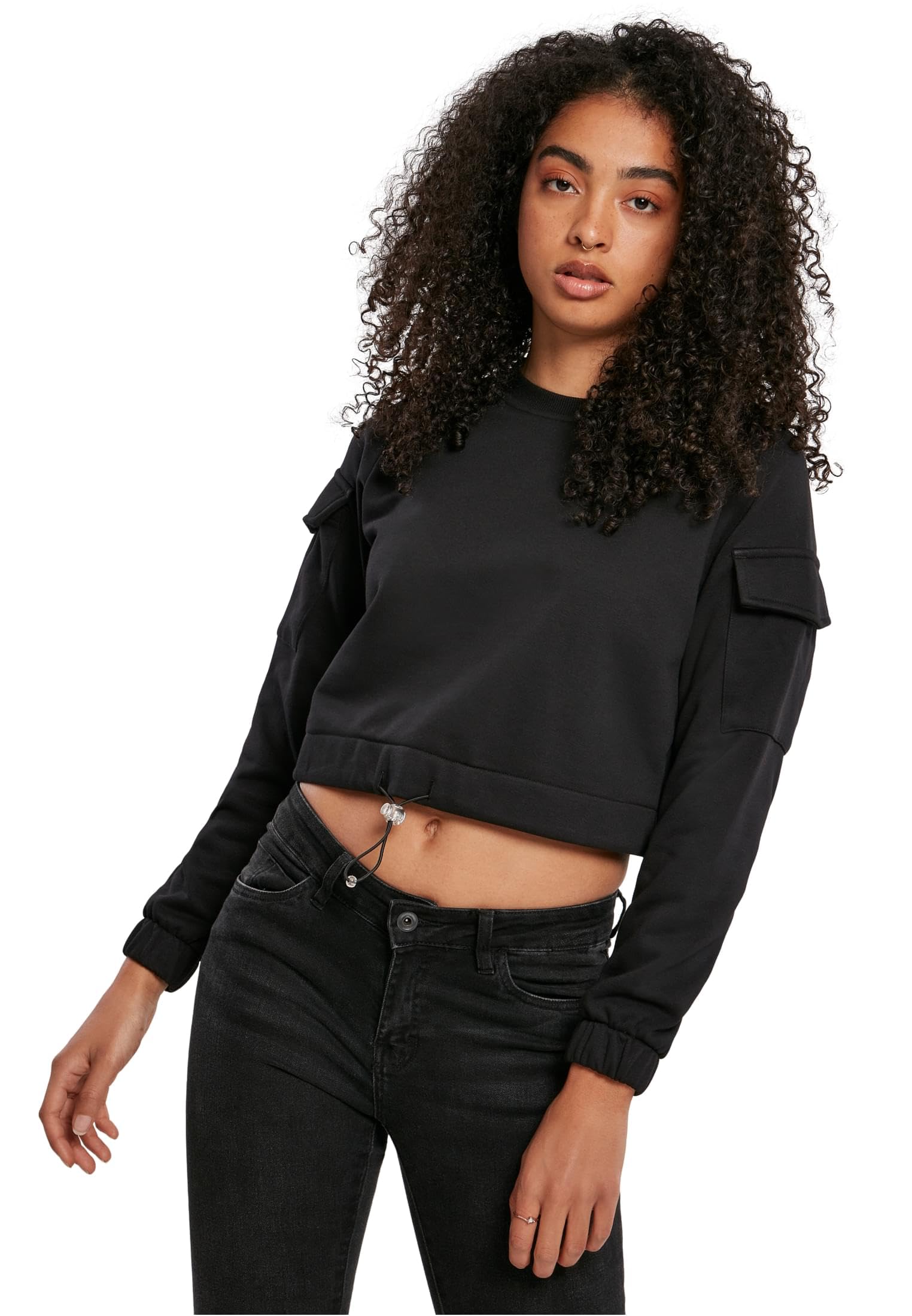 Urban Classics Women's Sweatshirt Ladies Short Worker Crewneck Pullover Sweater Sweater Not Applicable, Black, 4X-Large