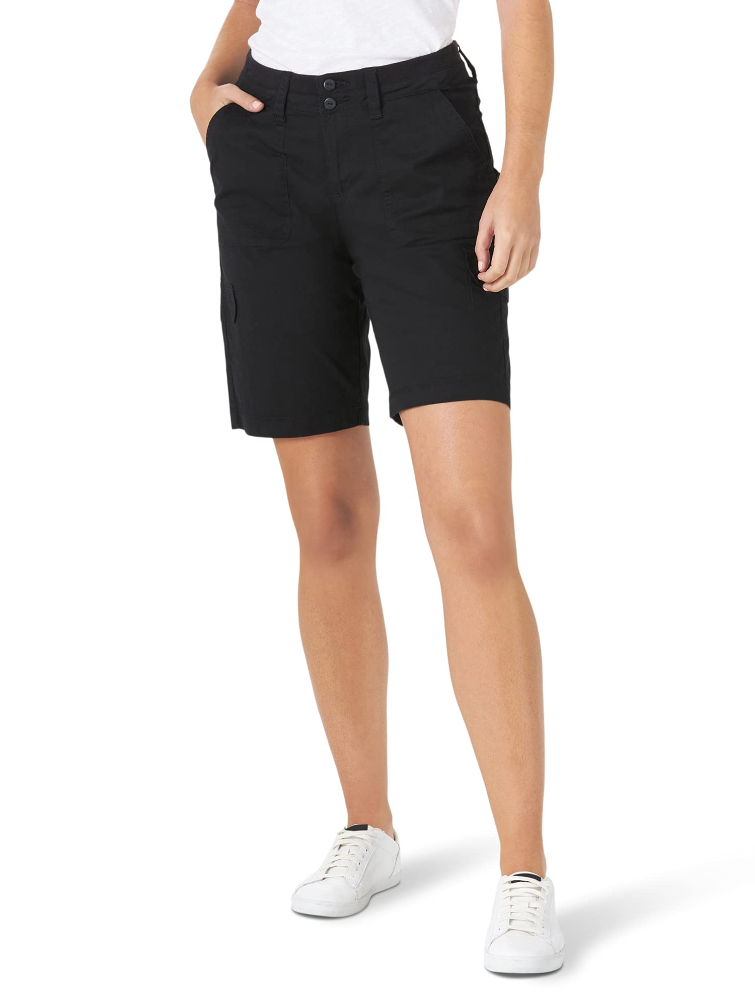 Lee Women's Relaxed Fit Avey Knit Waist Cargo Bermuda Short, Black, 6