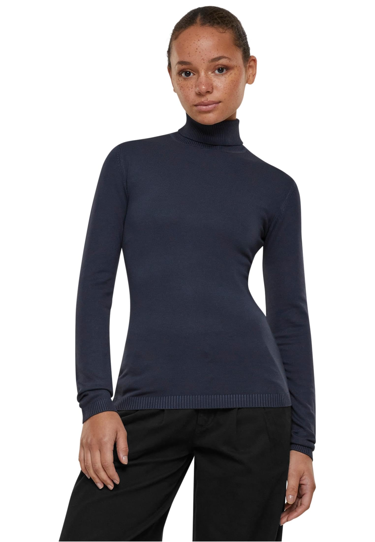 Urban Classics Women's Ladies Knitted Turtleneck Sweater Sweatshirt, Navy,