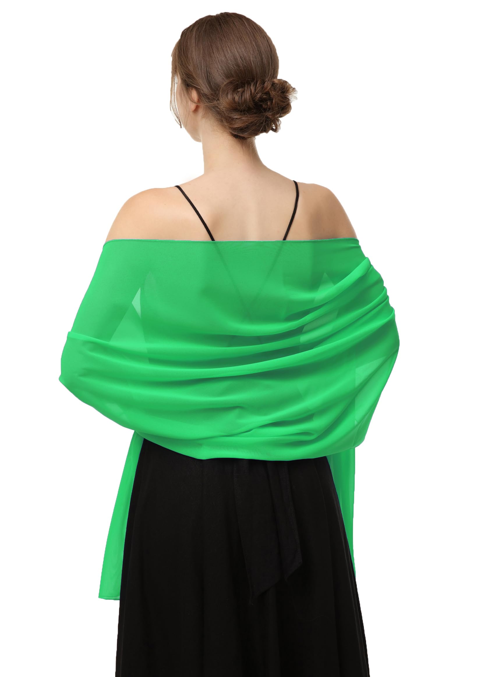 Baoqiya Chiffon Shawls Scarves Wraps for Bridal Wedding Party Evening Dress and Special Occasion Dresses, Leaf Green, Length(79") * Width(19")