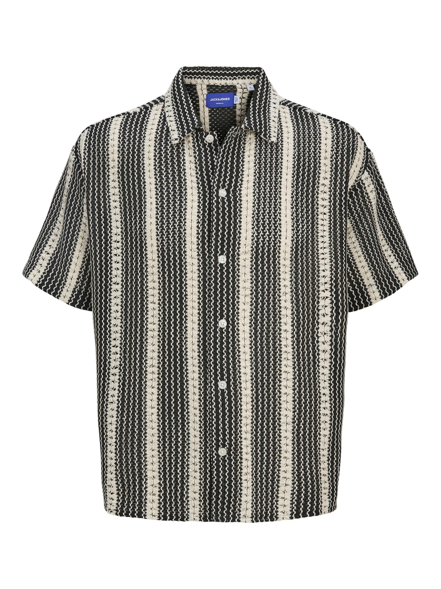 JACK & JONES Men's Jorbellagio Crochet Shirt SS, Black, M