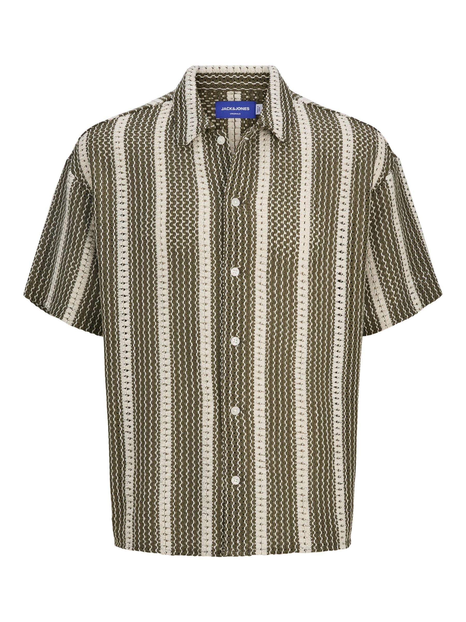 JACK & JONES Men's Jorbellagio Crochet Shirt SS, Olive Night, M