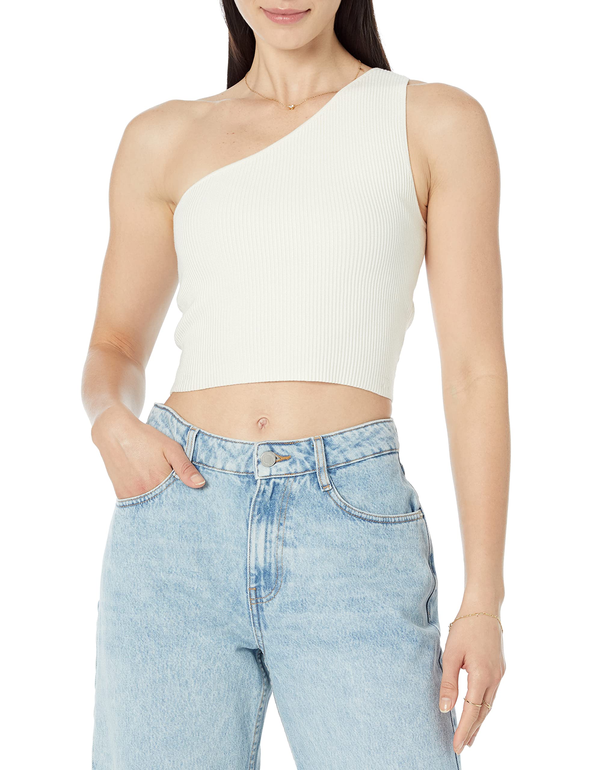 The Drop Women's Kofi Asymmetrical Cropped Sweater, Whisper White, M