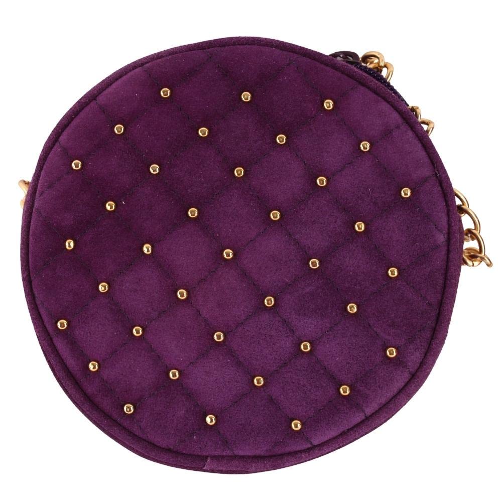 Luigi's Studded Suede Leather Round Cross Body Bag - Purple Stylish & Practical Shoulder Bag