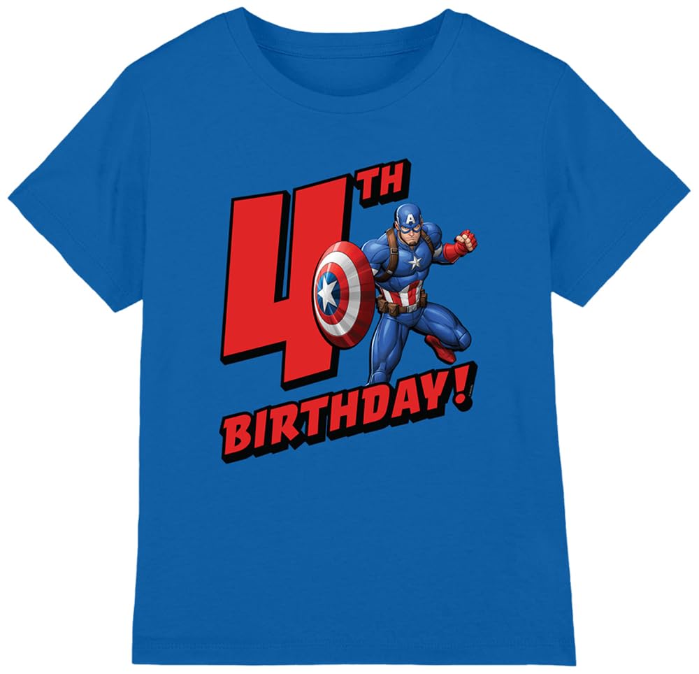 CAPTAIN AMERICA Birthday 4 Unisex Kids T Shirt, Royal, 12-13 Years