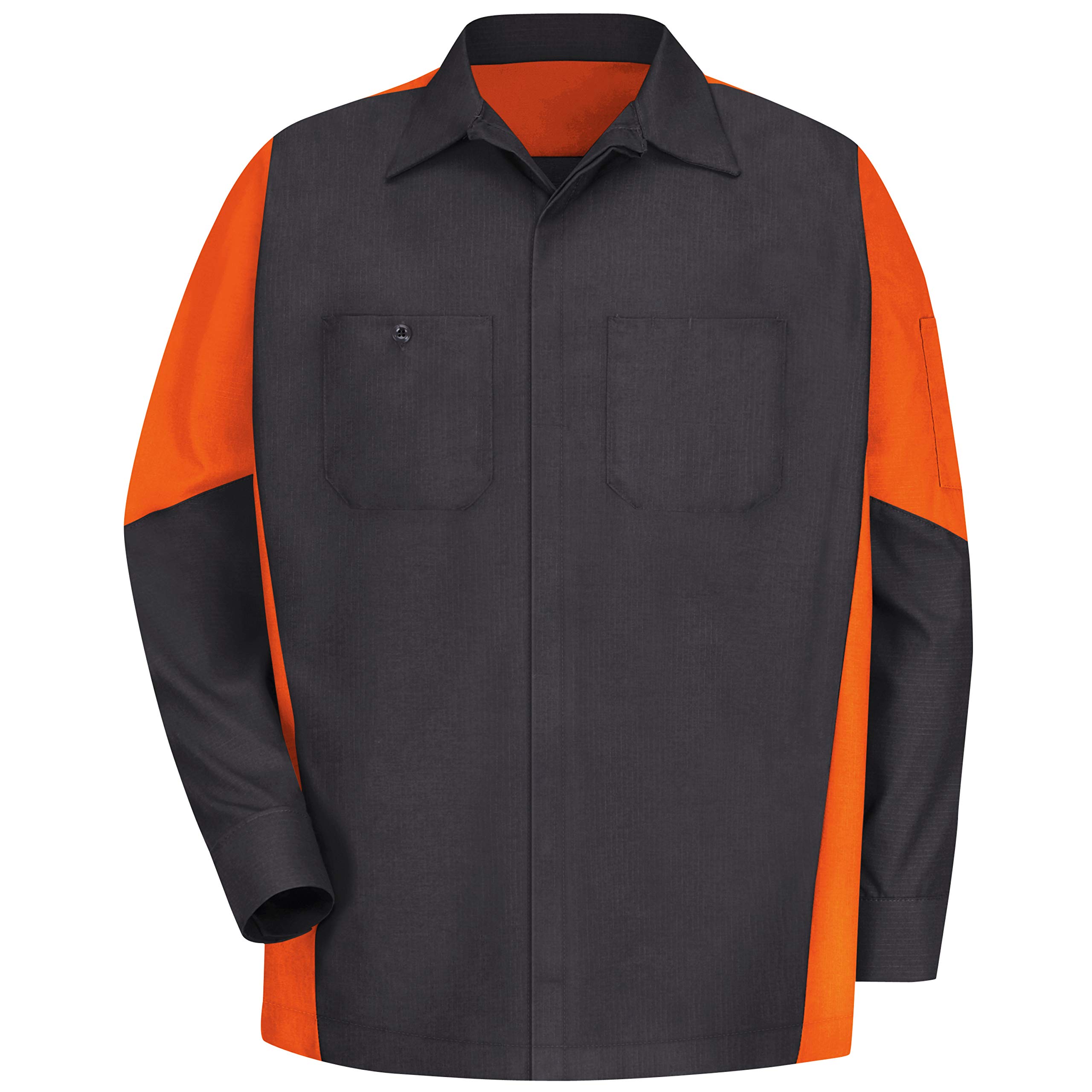 Red Kap Men's Big Ripstop Long-Sleeve Crew Shirt, Charcoal/Orange, 3X-Large/Tall