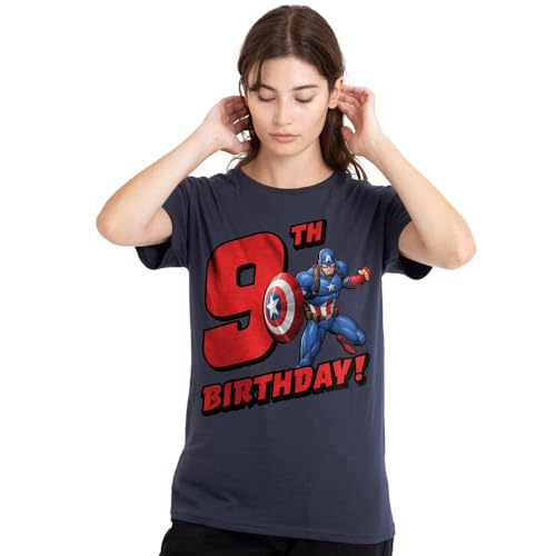 CAPTAIN AMERICA Birthday 9 Ladies T Shirt, Deep Navy, X-Large