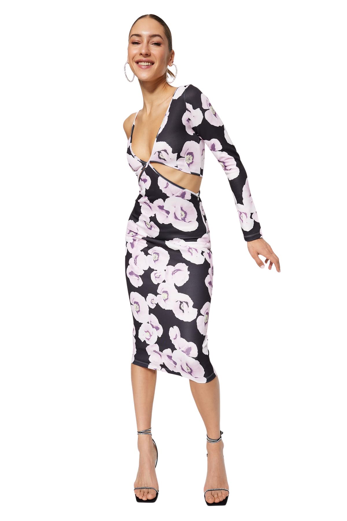 Trendyol Women Midi Bodycon Fitted Knit Dress,Very Colorful,38