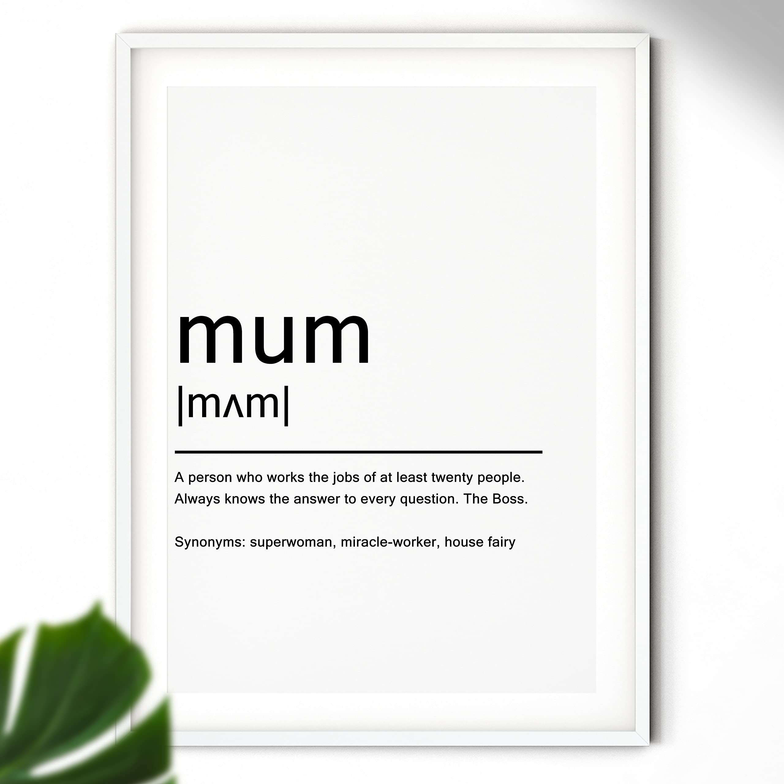 Mum - Typography 'Definition' | Gift Idea | Mum Birthday Idea White Frame with Mount A3