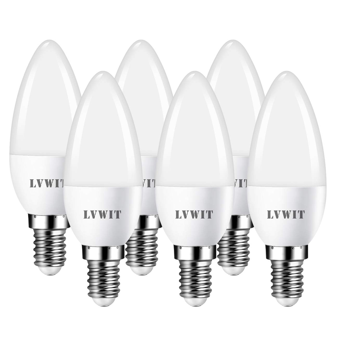 LVWIT E14 LED Candle Light Bulbs, 4.5W C37 SES, Cool White, 470Lm, 6500K, 40W Equivalent, 220-240V, Not-Dimmable (Pack of 6)