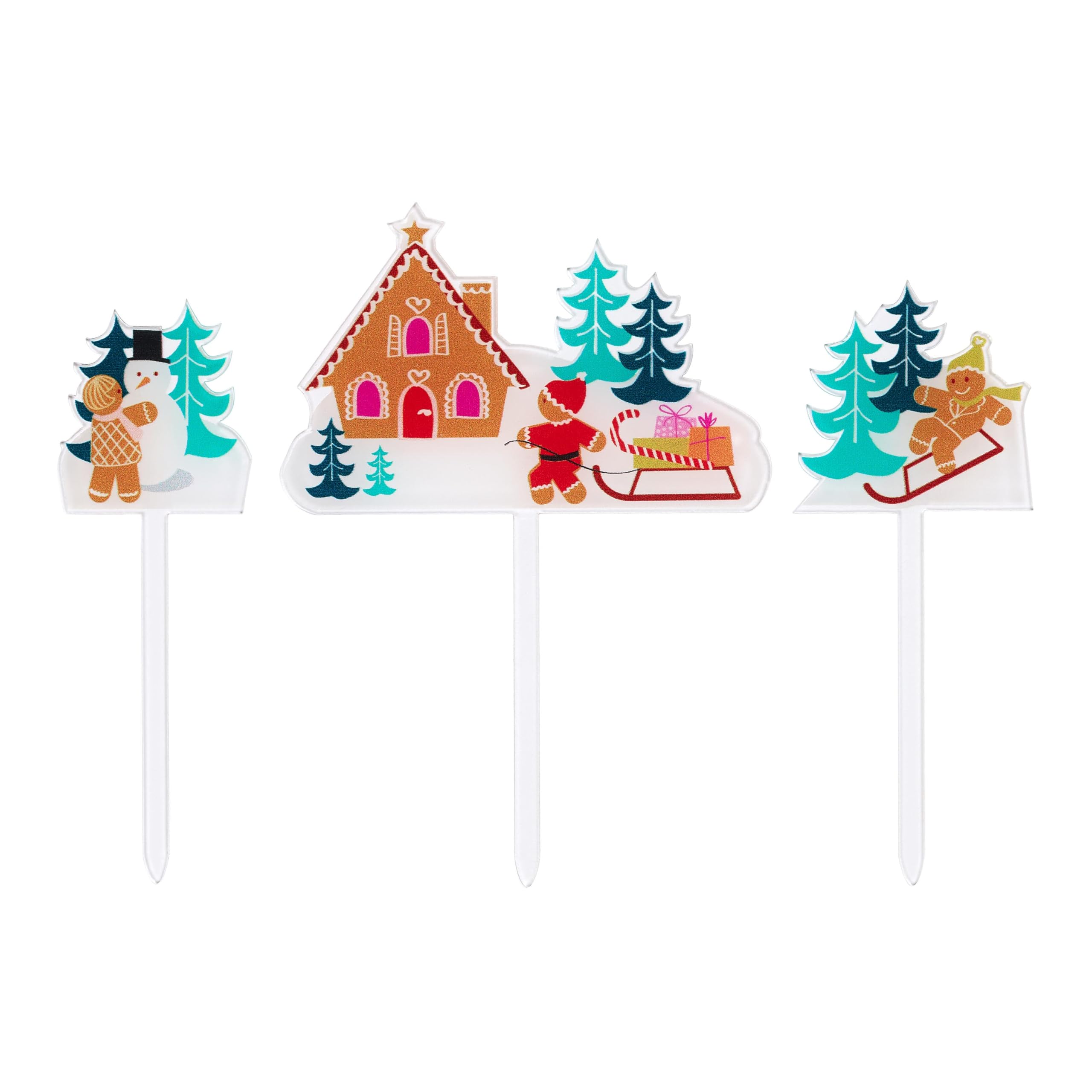 Tala Gingerbread Snow Scene Cake Toppers – Set of 3 Acrylic Christmas Decorations – 11.5 x 8.5cm – Festive Cake Topper for Christmas Cakes, Desserts, Pastries, Cocktails – BPA Free