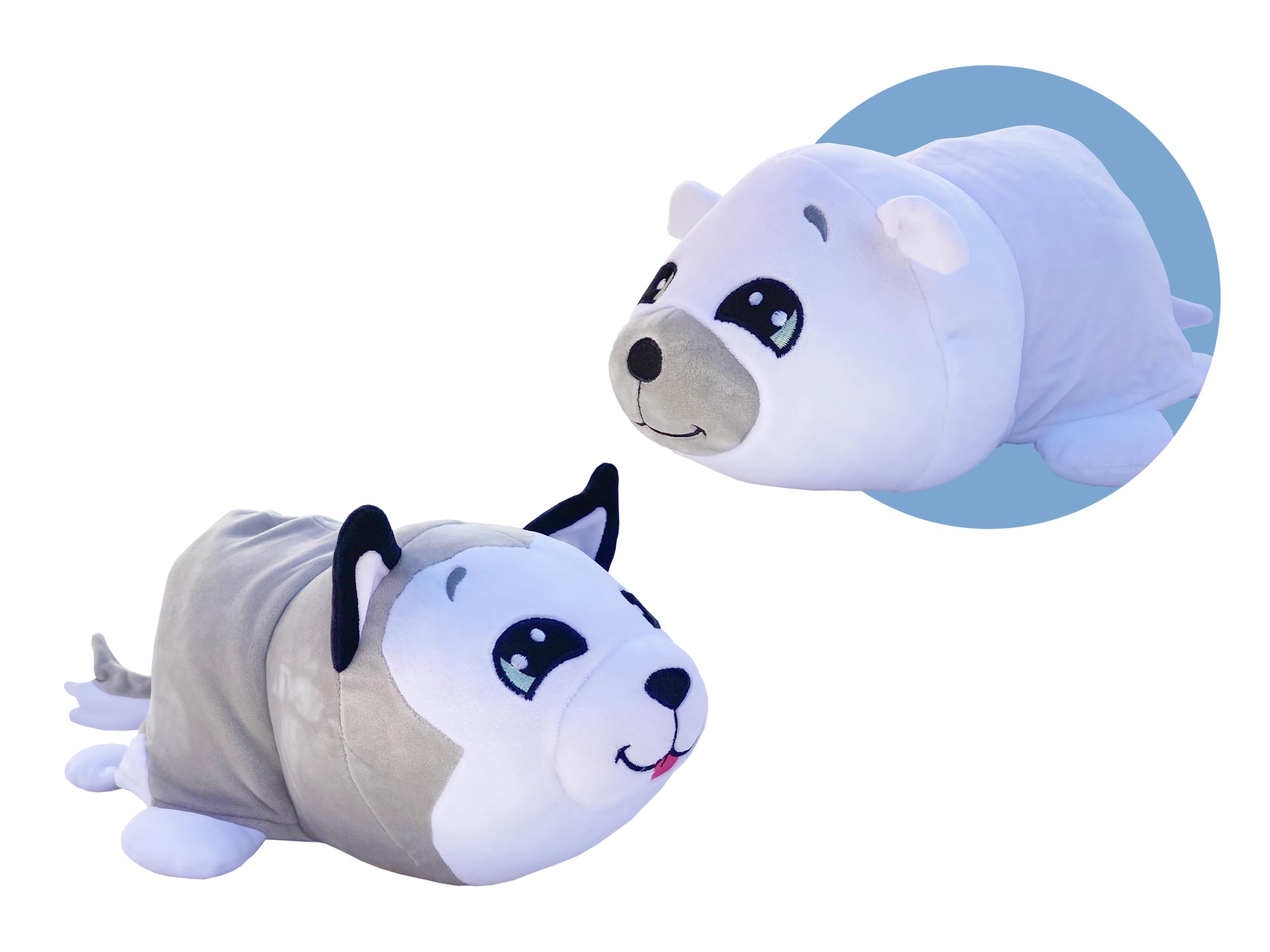 Goliath Games Flip-a-Zoo Mushmillows: Polar Bear & Husky | The Toy that Flips For You! | 2-in-1 Super Squeezable, Squashy Pals | 15-inch Reversible Plush