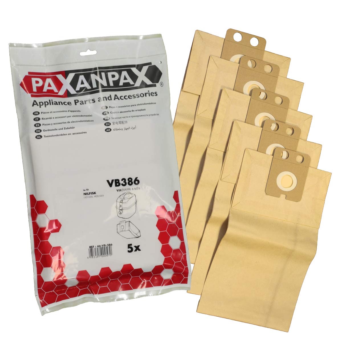 Maddocks 46-VB-386 VB386 Non-Original Nilfisk-Compatible GD1000 Canister Paper, White