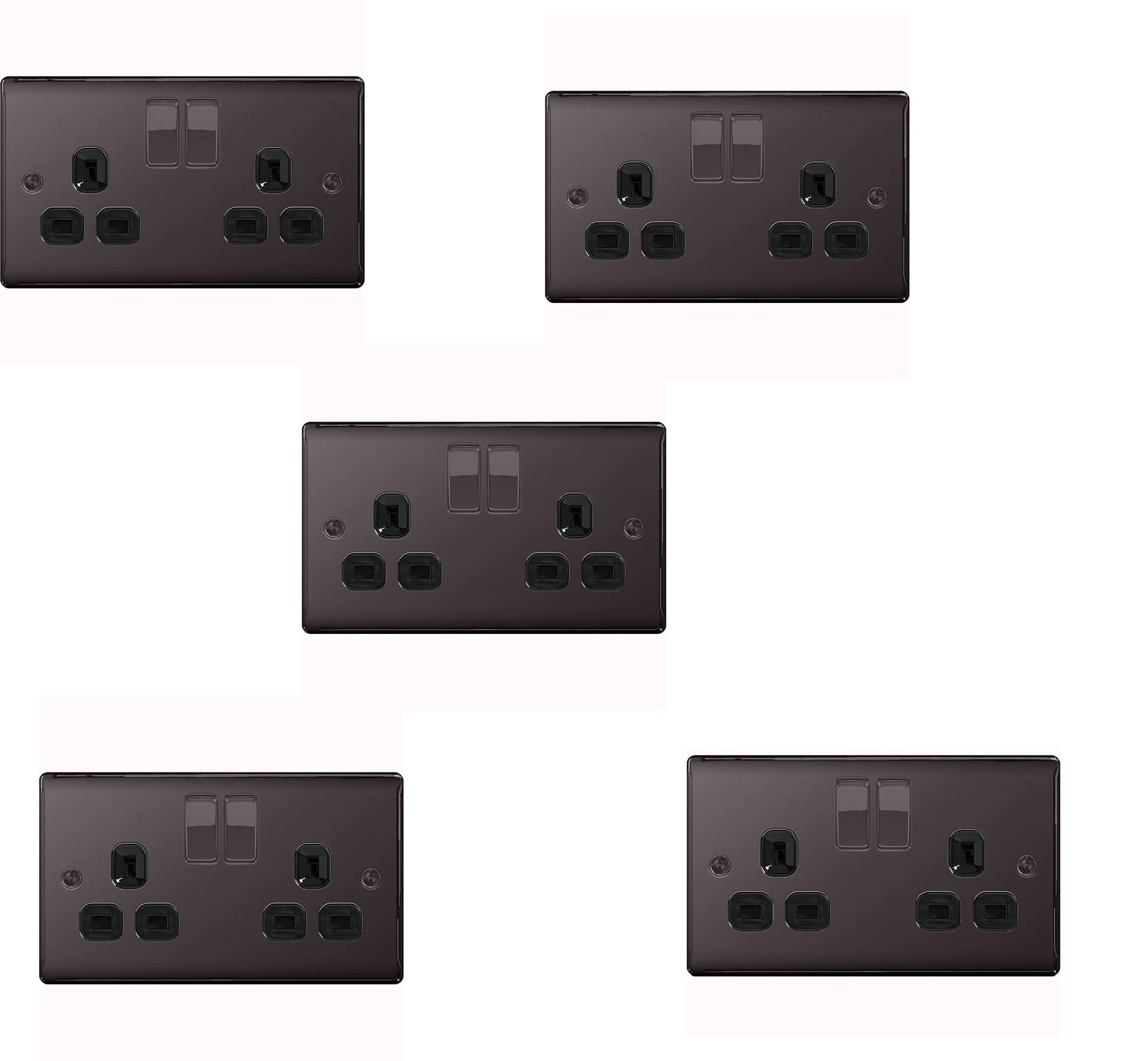 BG Electrical NBN22B-01 Double Switched Power Socket, Black Nickel, 13 Amp - 5 Pack