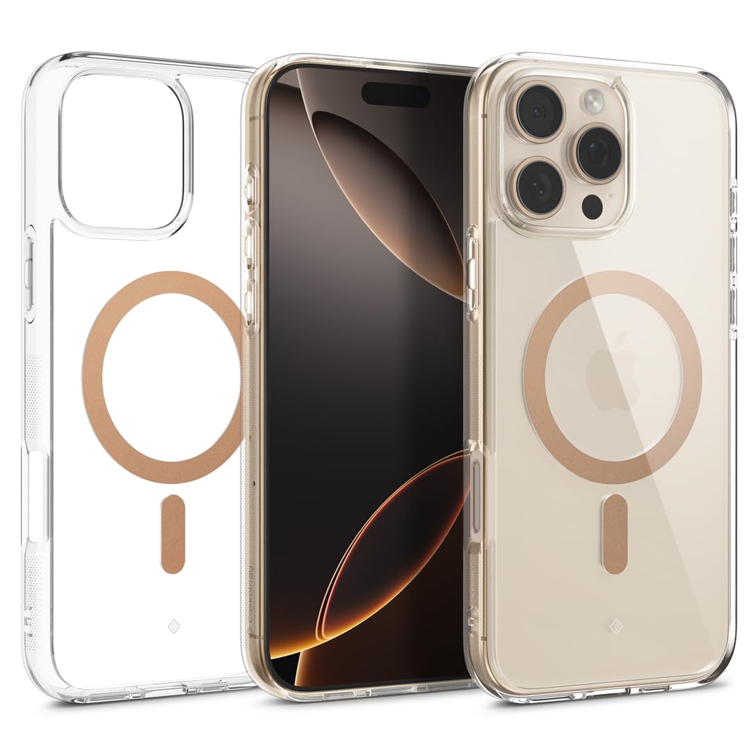 Caseology Capella Mag for iPhone 16 Pro Max Case [Ultra Clear] Magnetic Military Grade Drop Protection Side Grip Patterns Case Cover for iPhone 16 Pro Max - Clear Sepia Gold