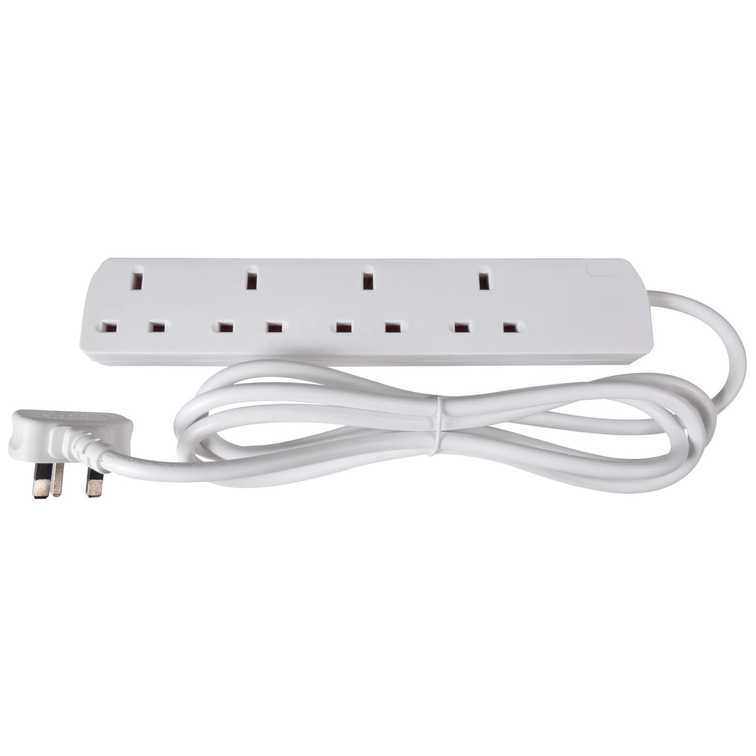 Mercury | UK 4 Gang Extension Lead, White 2.0m - BS1363/A Compliant, 13A Rating, Keyhole Slots for Wall Mounting, Compact Slimline Design, Voltage 230Vac, Ideal for Home and Office Use