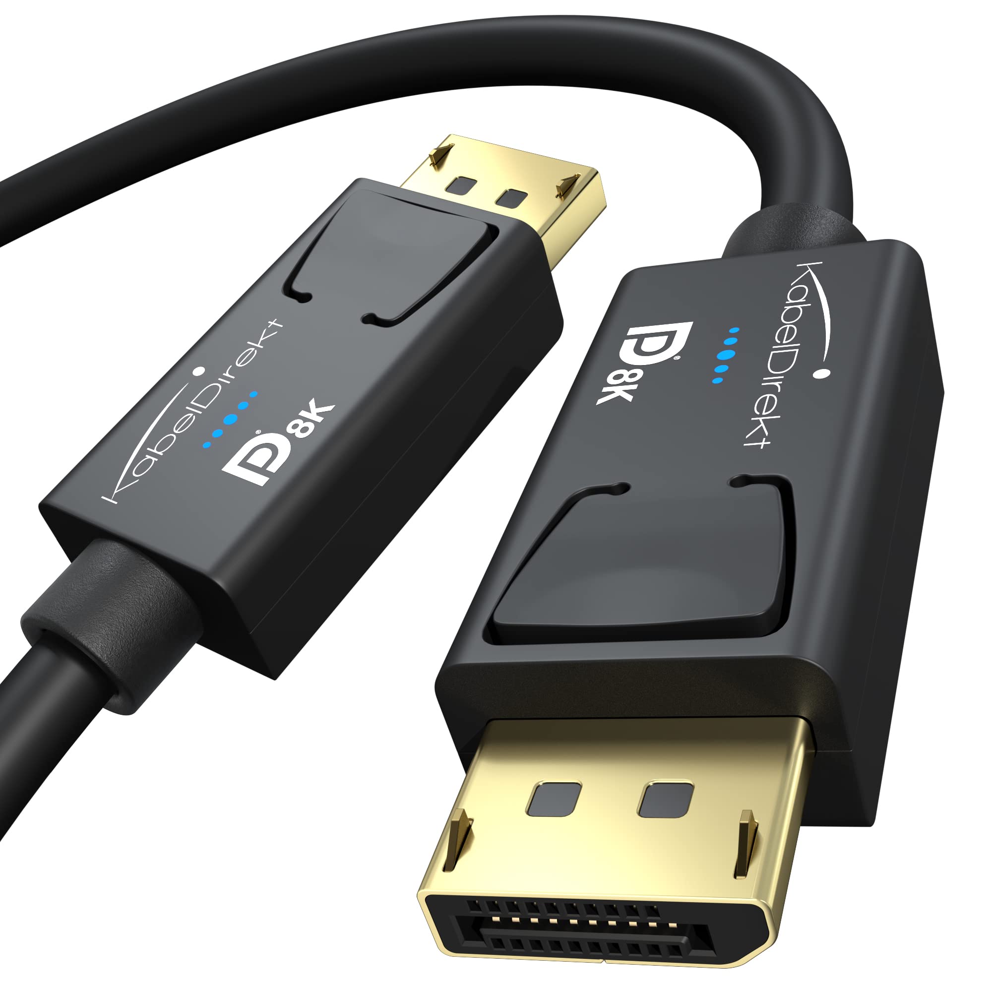 KabelDirekt – 5x 8K DisplayPort & DP cable, A.I.S. shielding & official VESA certification – 2m (for DP 1.4 gaming PCs/laptops/graphics cards/monitors with 8K@60Hz, 4K@120Hz, 144Hz/165Hz/240Hz) by