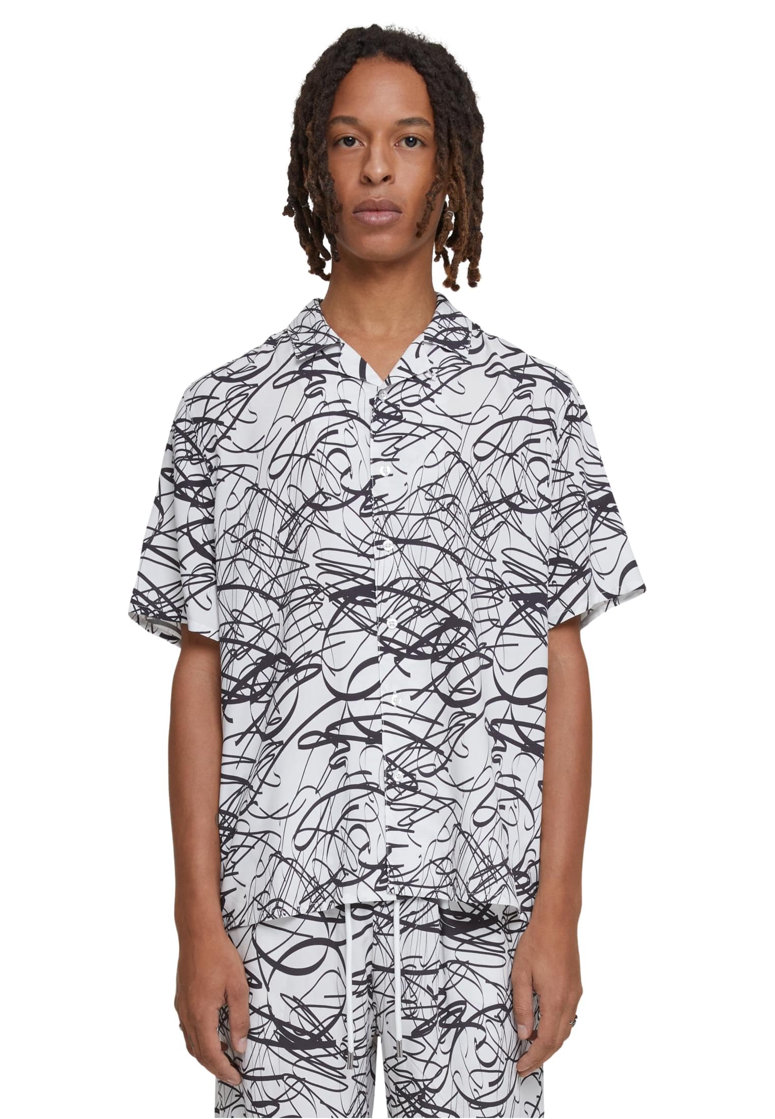 Urban Classics AOP Men's Viscose Resort Shirt Whitescribble XXL, Whitescribble, XXL
