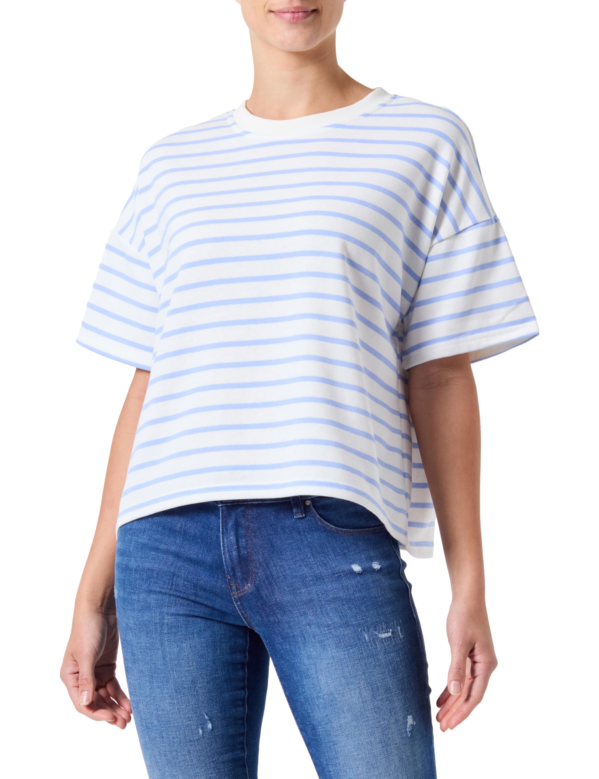 PIECES Women's Sweatshirt, Cloud Dancer/Stripes: Hydrangea, M