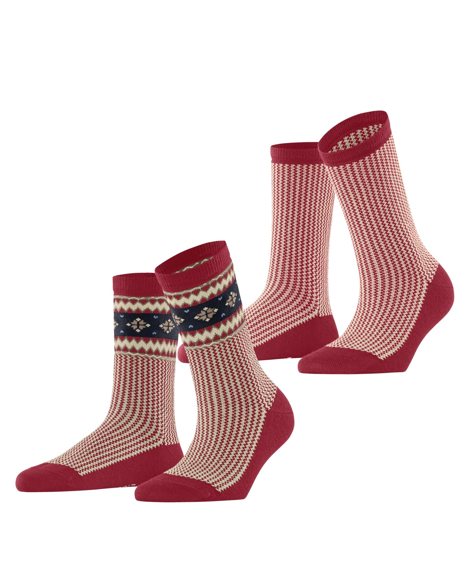 ESPRIT Women's Scandi Multipack W So Cotton Wool Patterned 2 Pairs Socks, Red Flash 8154, 5.5-8