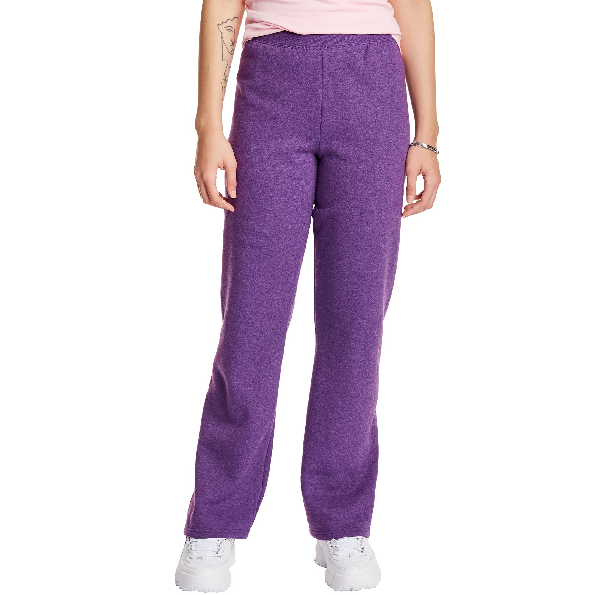 Hanes Women's EcoSmart Petite Jogging Bottoms with Open Leg Tracksuit Bottoms, Violet Splendor Heather, XXL
