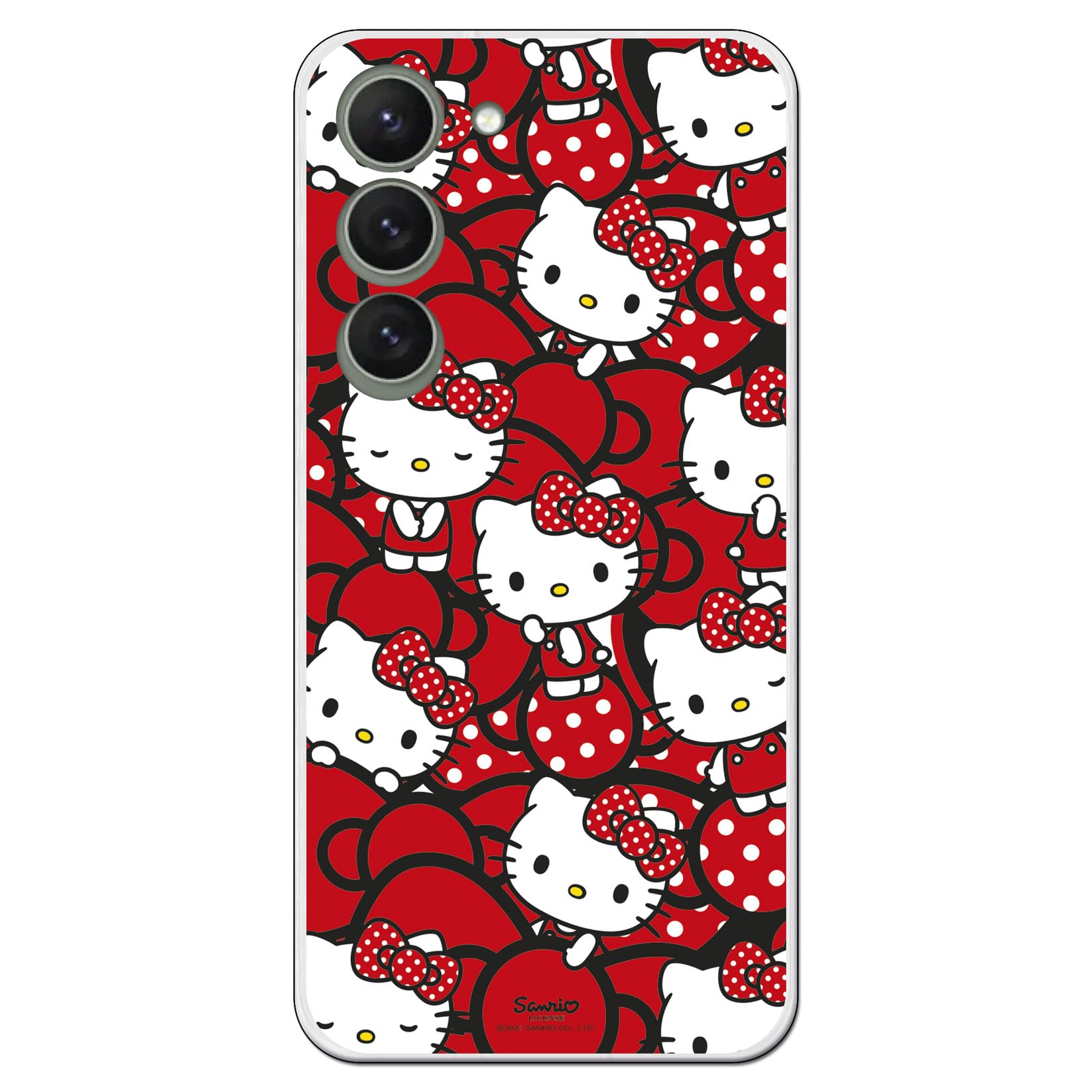 Personalaizer Case Compatible with Samsung Galaxy S23 with Hello Kitty Design and Red Bows and Dots - Kawaii Style - Flexible TPU Silicone Case Transparent