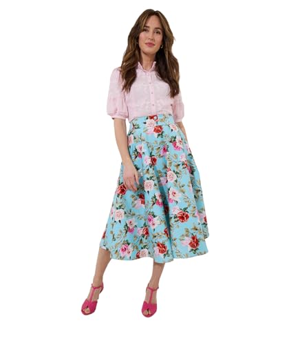 Joe Browns Women's Fashion Flattering Vintage Rose Print Full Skirt, Regular Fit, Blue, UK 12