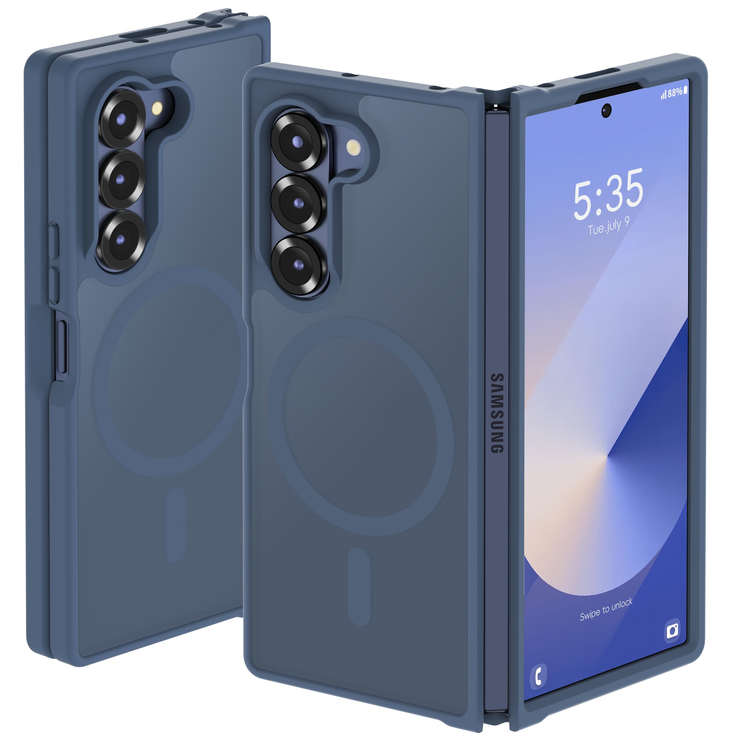 ORETECH Magnetic Case Compatible with Samsung Galaxy Z Fold 6 Case, Translucent Back Non-Slip Hard PC Shockproof Bumper Protective Phone Case Cover for Samsung Z Fold 6 - Navy Blue
