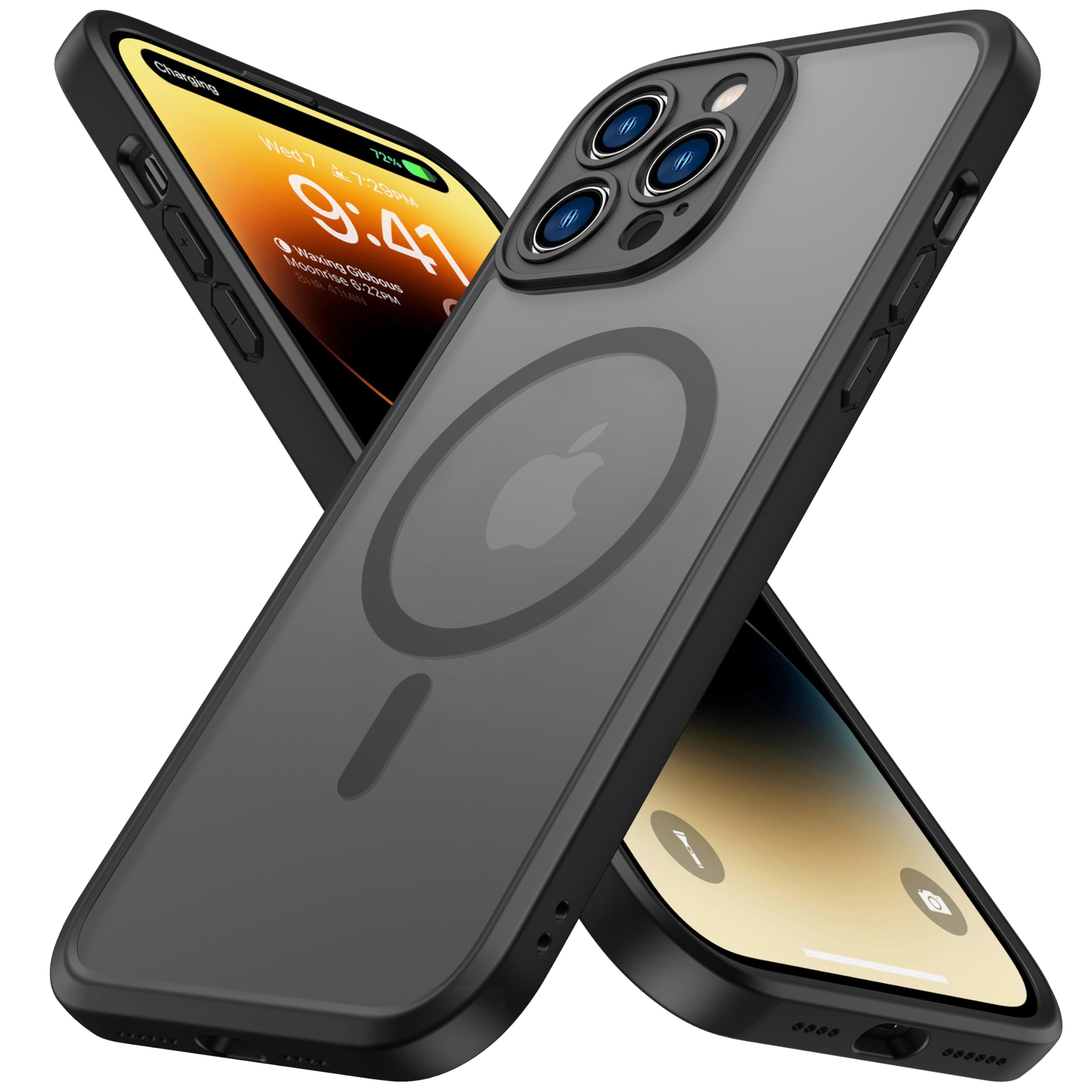 ImpactStrong Magnetic Case for iPhone 14 Pro Max [Compatible with MagSafe] [Anti-Fingerprint] [Military Grade Protection] Shockproof Translucent Matte Phone Cover - Black