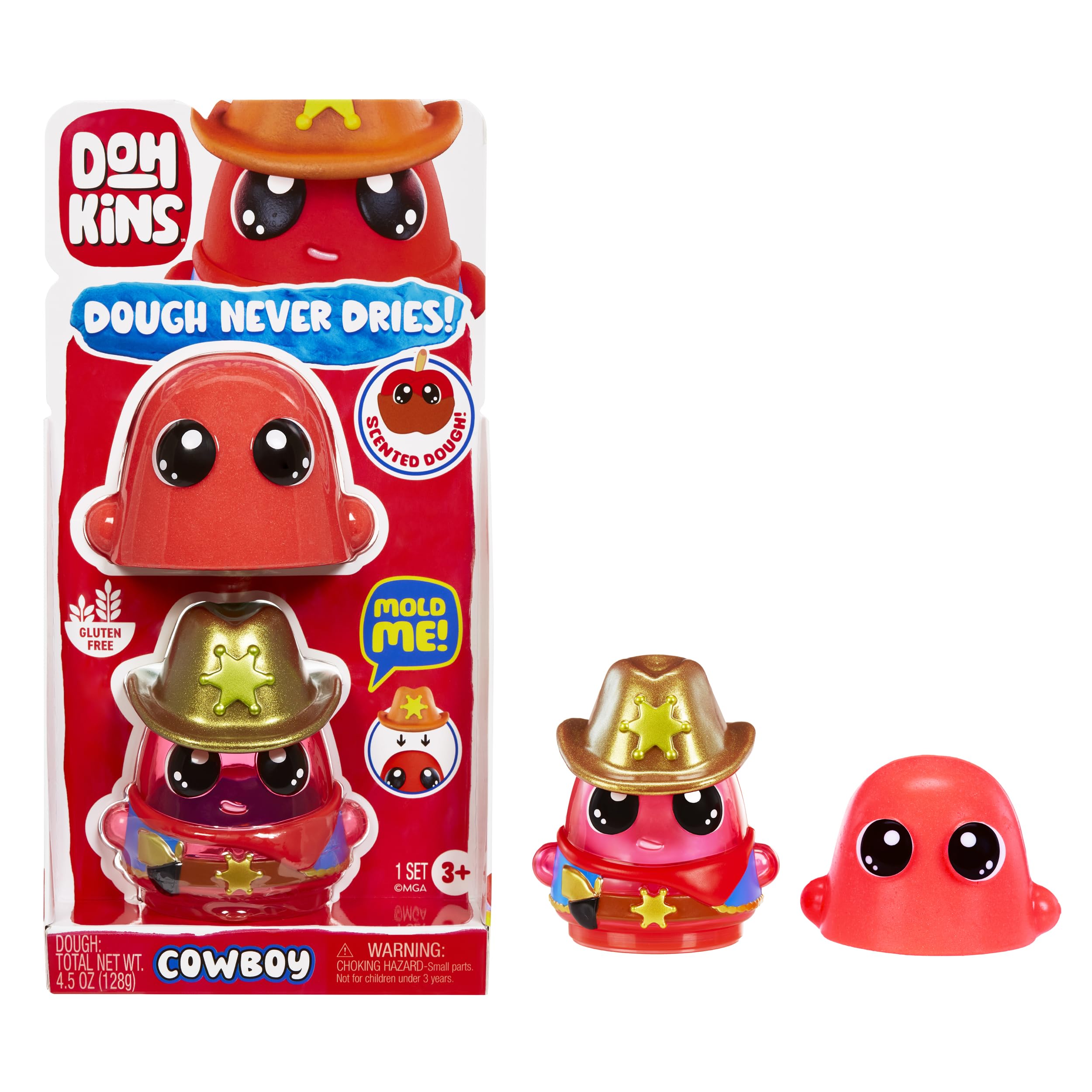 DohKins Cowboy Single Pack Character - Includes 1 DohKins Character, Collect All 6, Dough Never Dries, No Gluten, Suitable for Collectors & Kids Ages 2-5 Years
